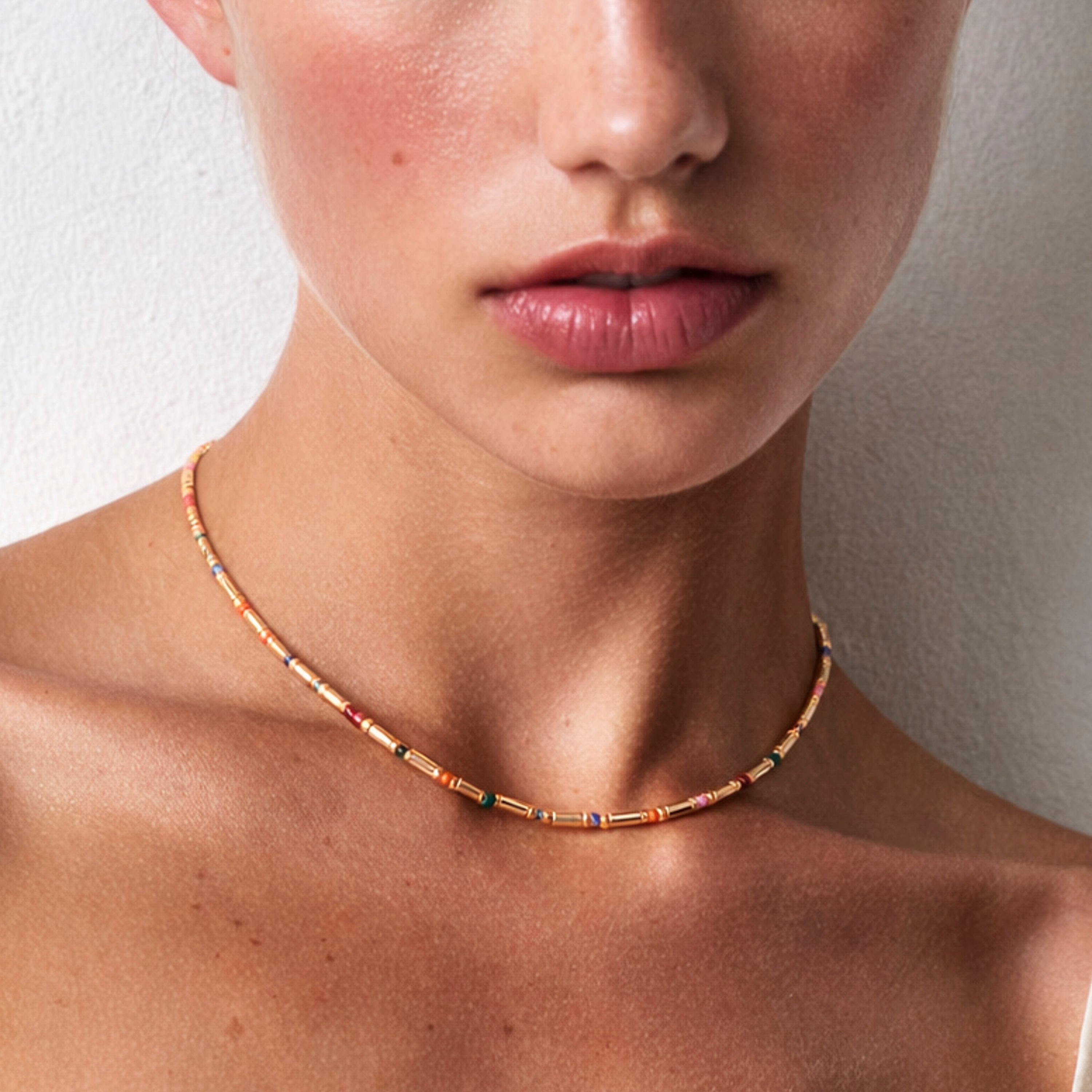 Collier en argent sterling 925 et cristal multicolore fini en or jaune 18 carats - Sharawi