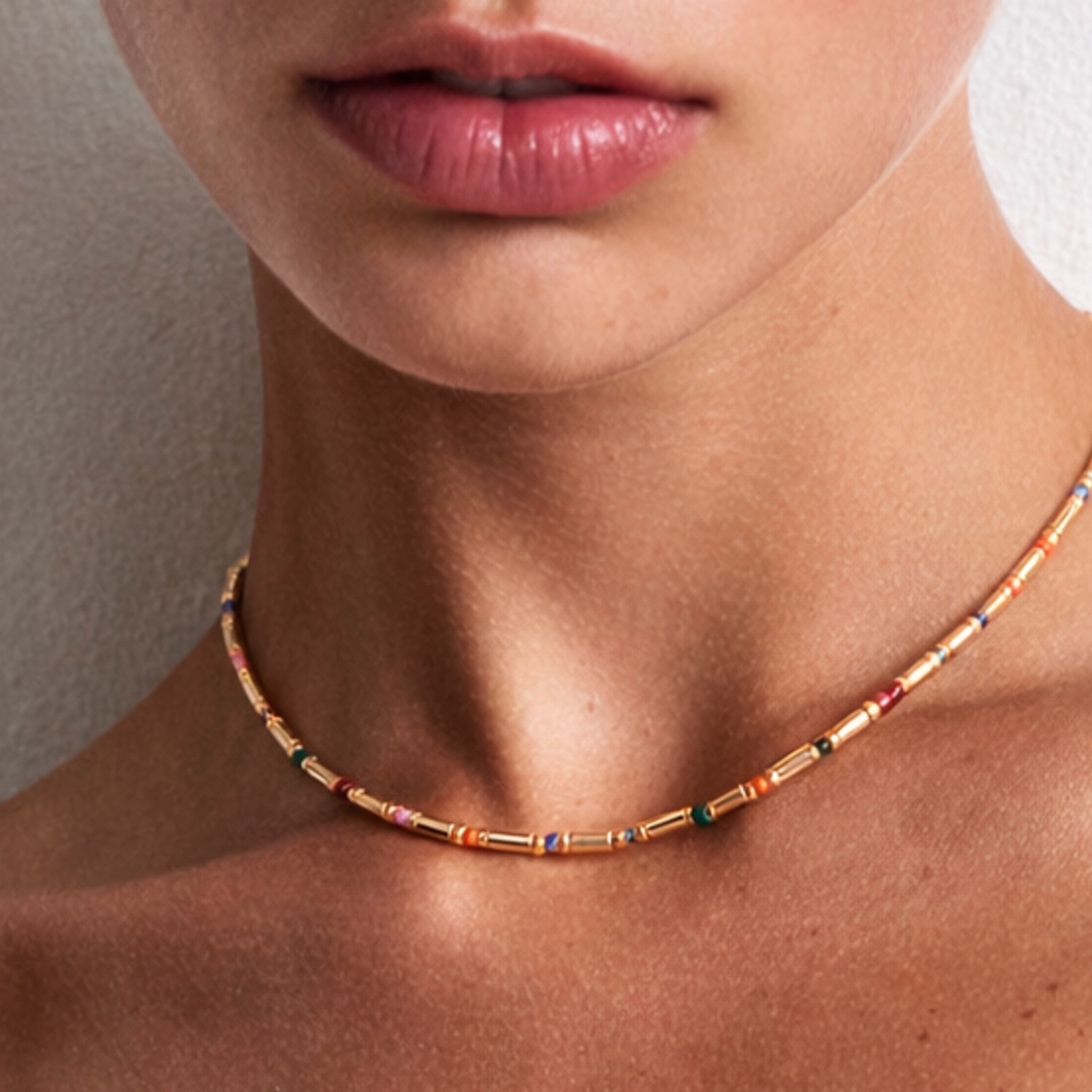 Collier en argent sterling 925 et cristal multicolore fini en or jaune 18 carats - Sharawi