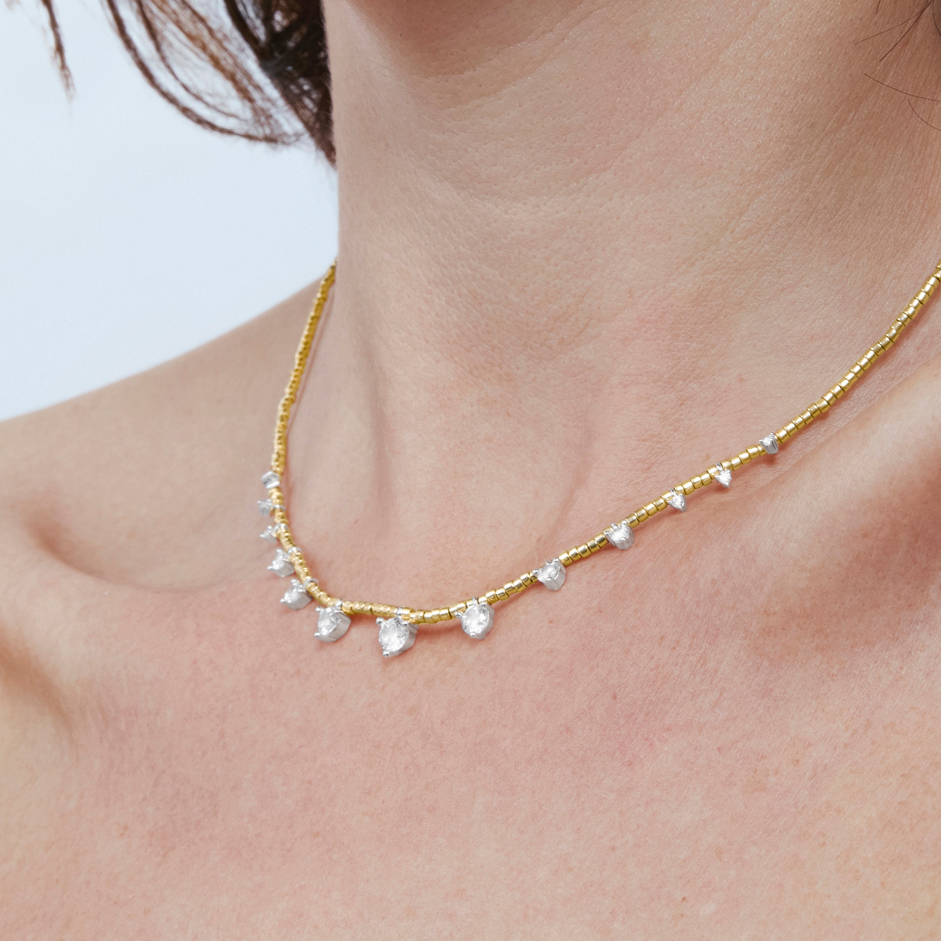 Collier en argent sterling 925 et zircone brillante finition en or jaune 18 carats - Rijeo