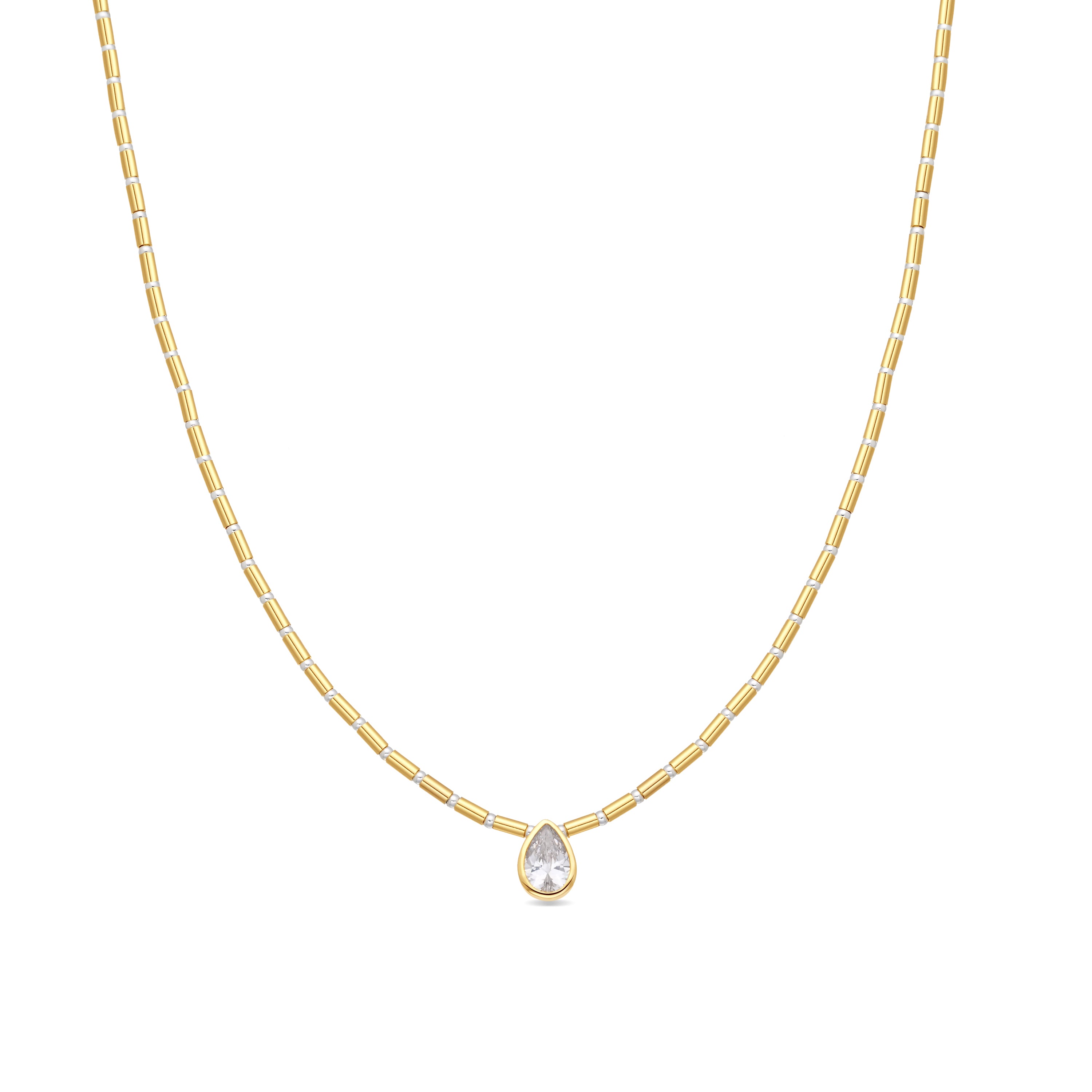 Colar de Prata de Lei 925 e Zircónia Brilhante com acabamento em ouro amarelo de 18k - Gusva