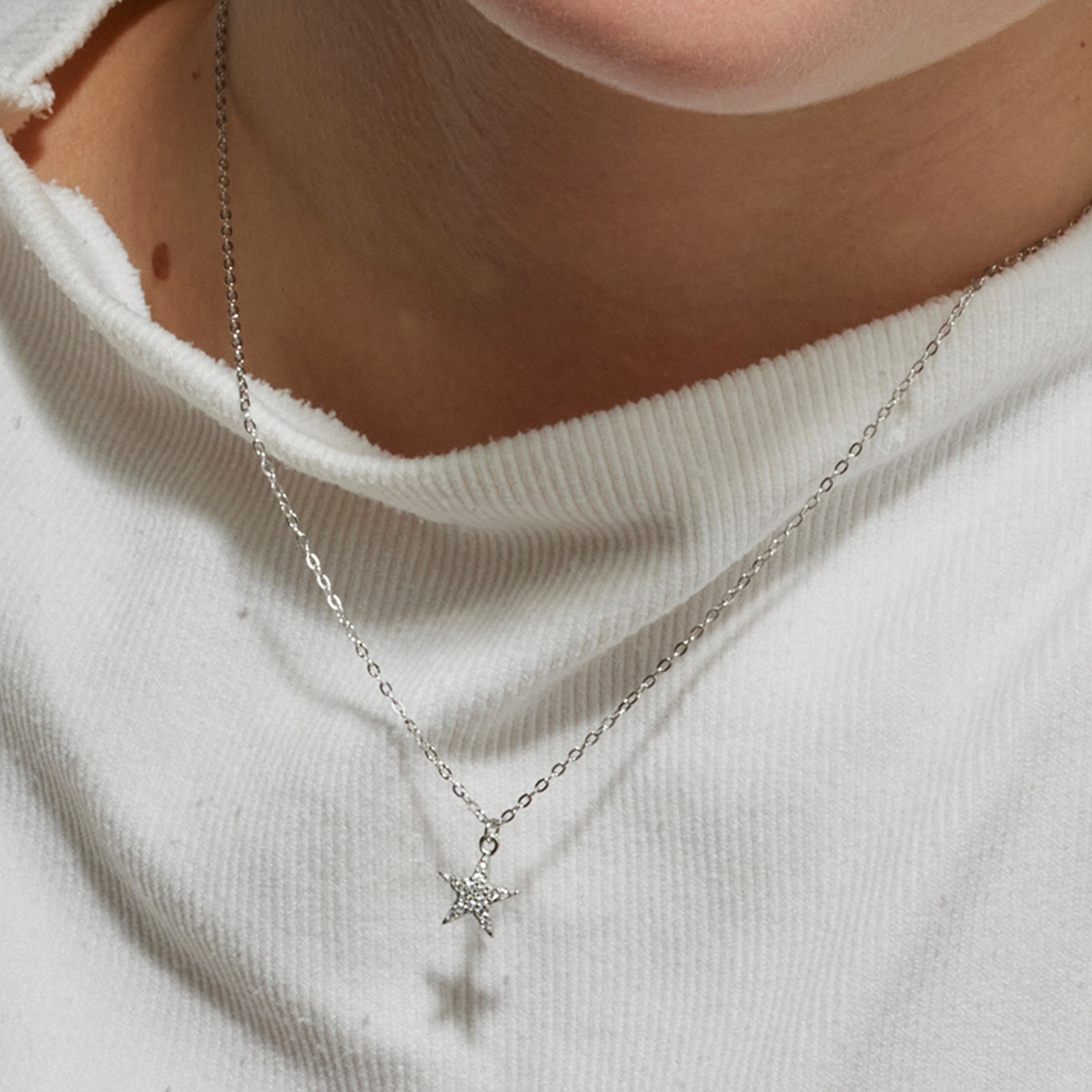 Collier en argent sterling 925 avec zircon brillant finition rhodiée - Leilda