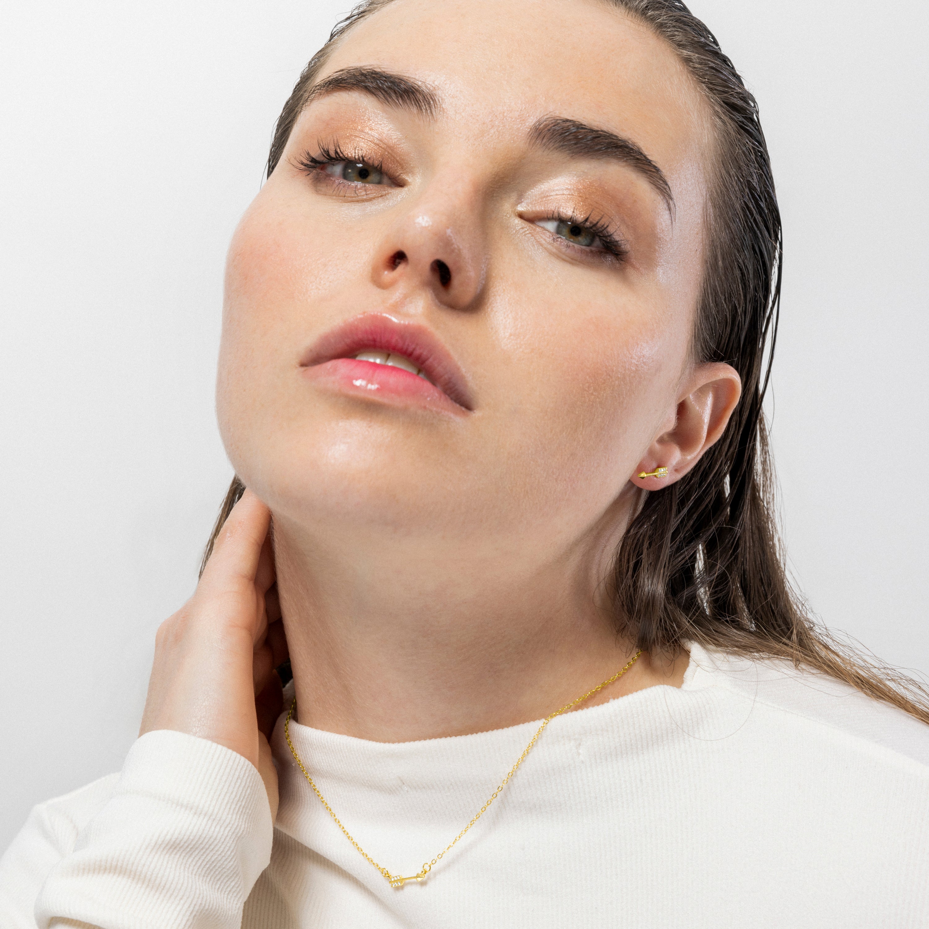 Colar de Prata de Lei 925 e Zircónia Brilhante com acabamento em ouro amarelo de 18k - Flecha