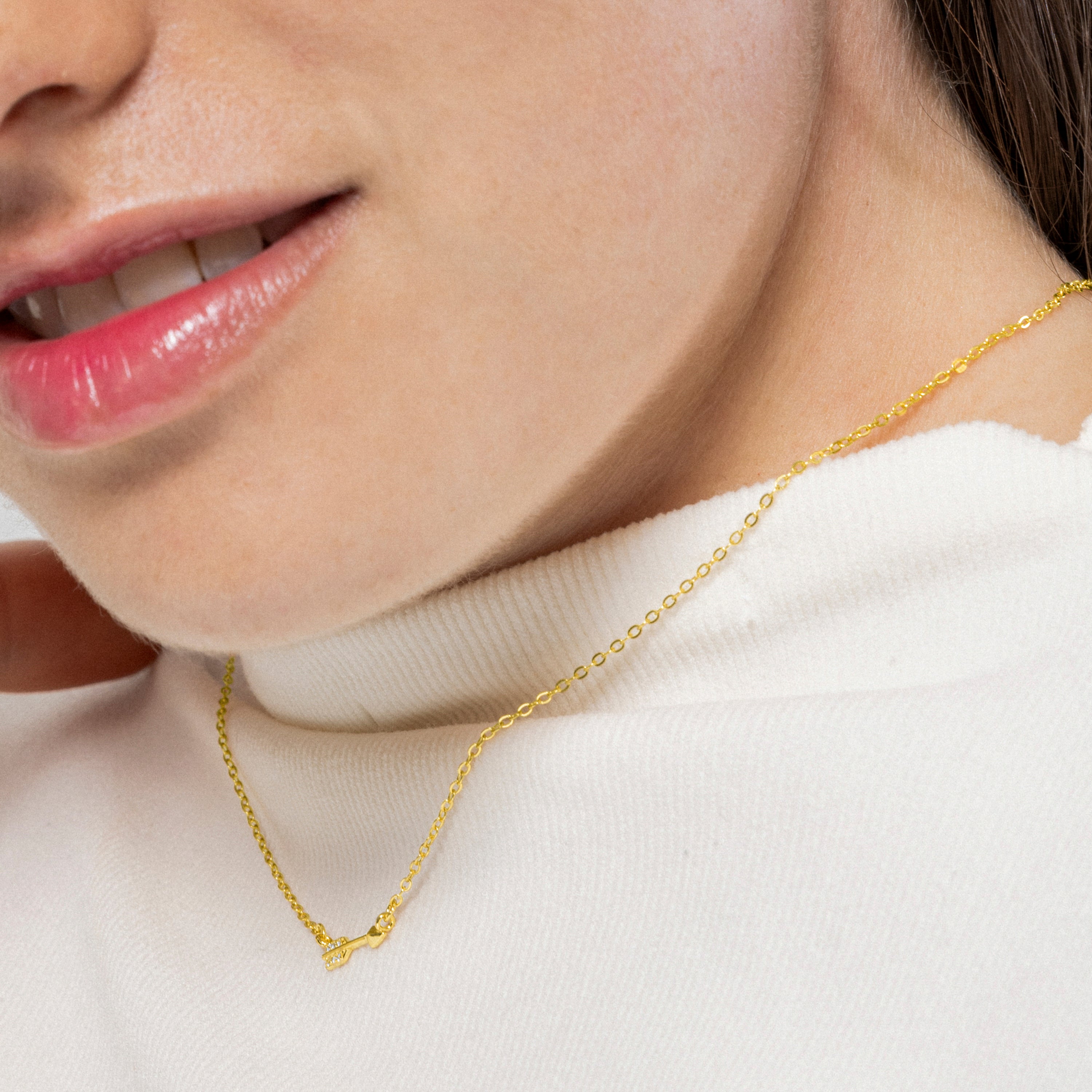 Colar de Prata de Lei 925 e Zircónia Brilhante com acabamento em ouro amarelo de 18k - Flecha