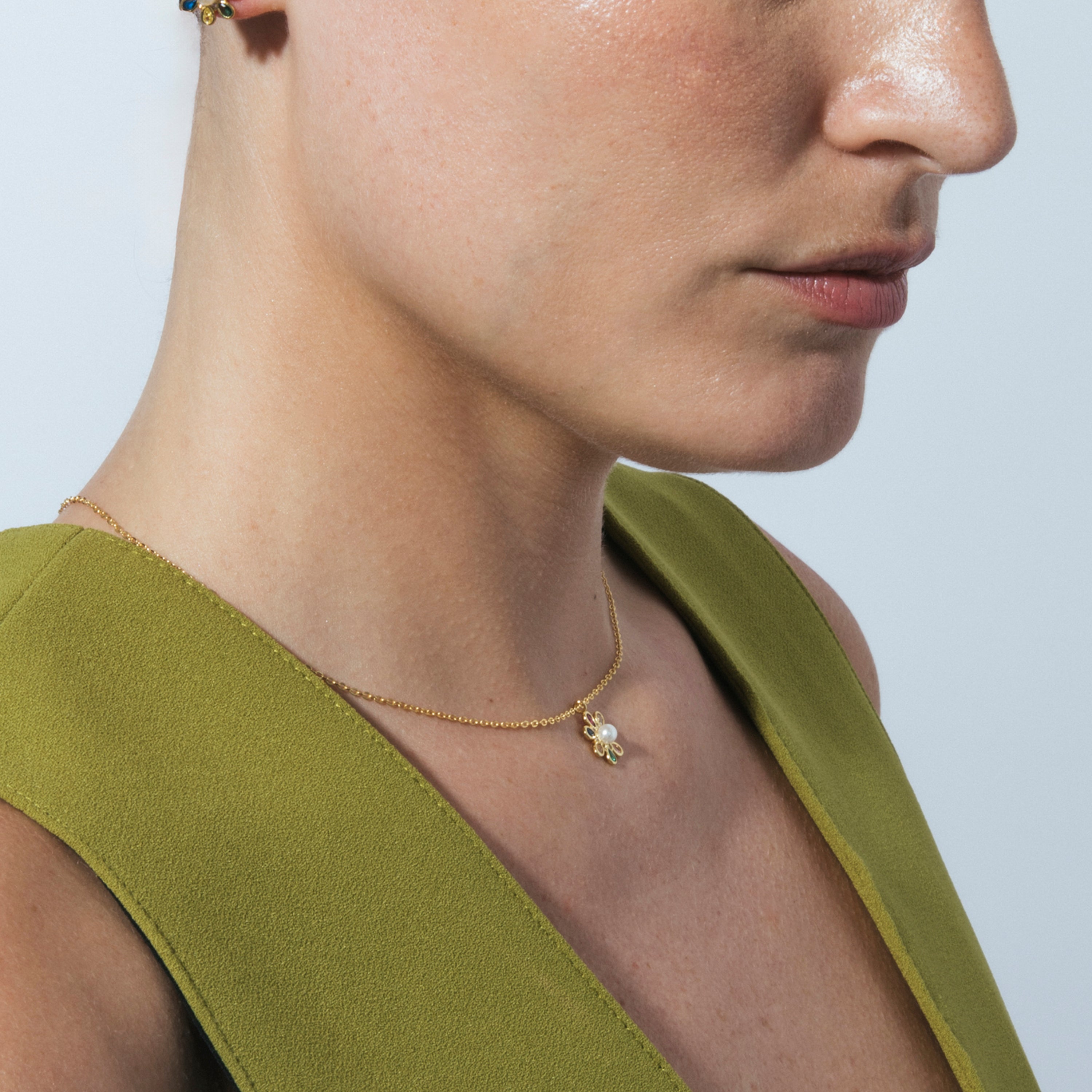 Collier en argent sterling 925 et zircon multicolore finition or jaune 18k - Horsa
