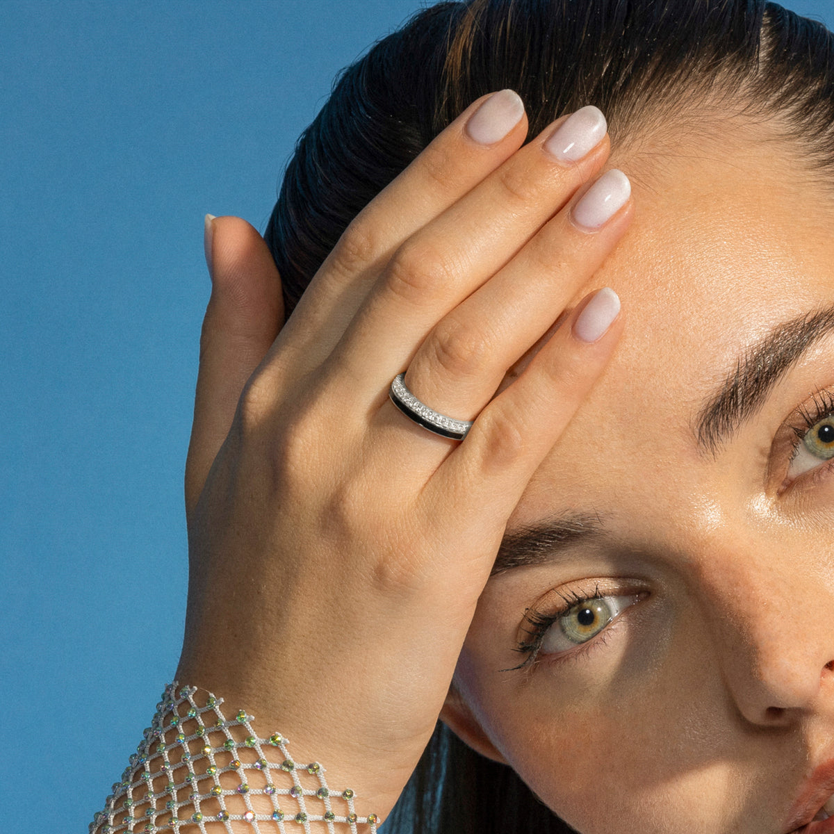 Bague en argent sterling 925 et laque noire finition rhodiée - Dersa
