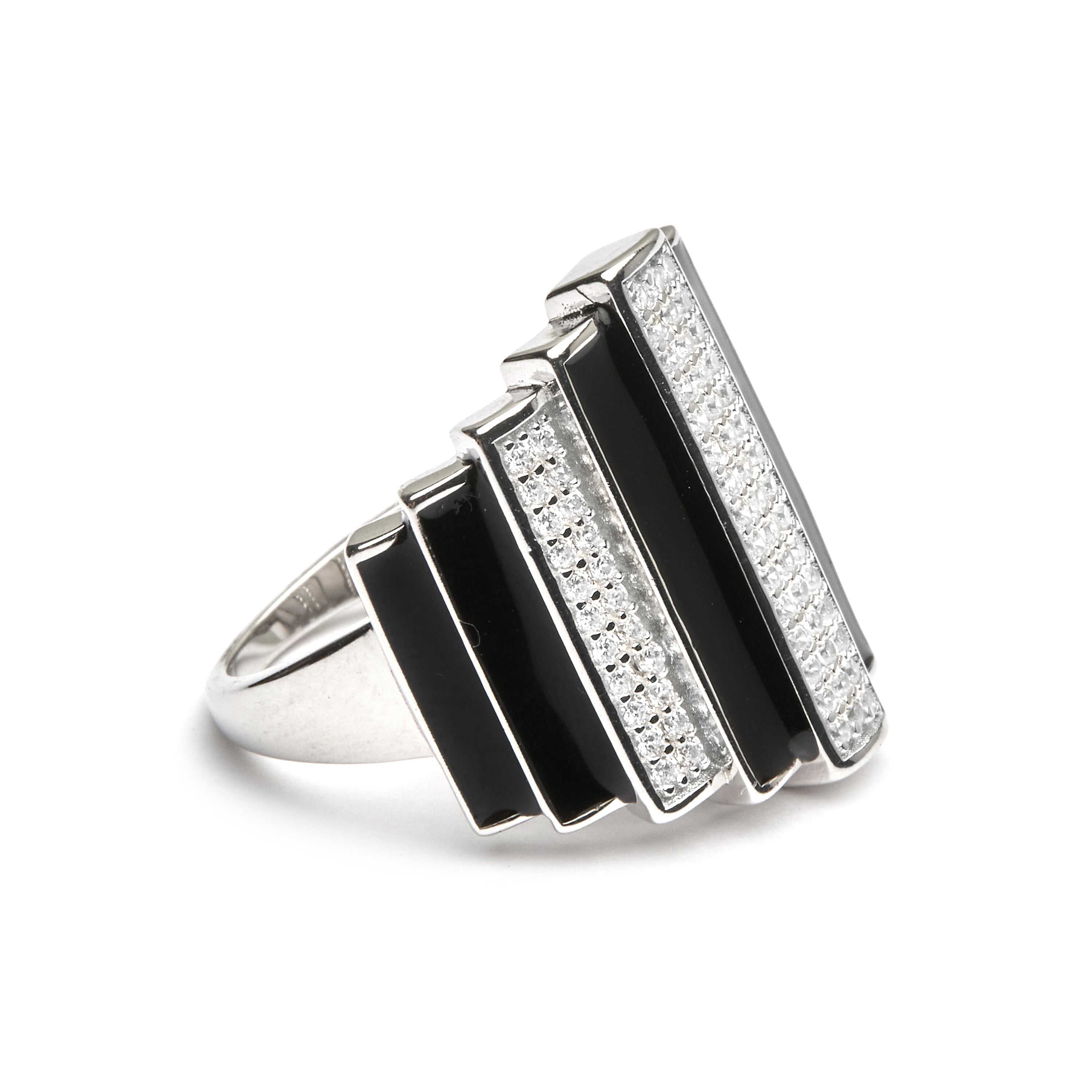 Bague en argent sterling 925 et laque noire finition rhodiée - Epur