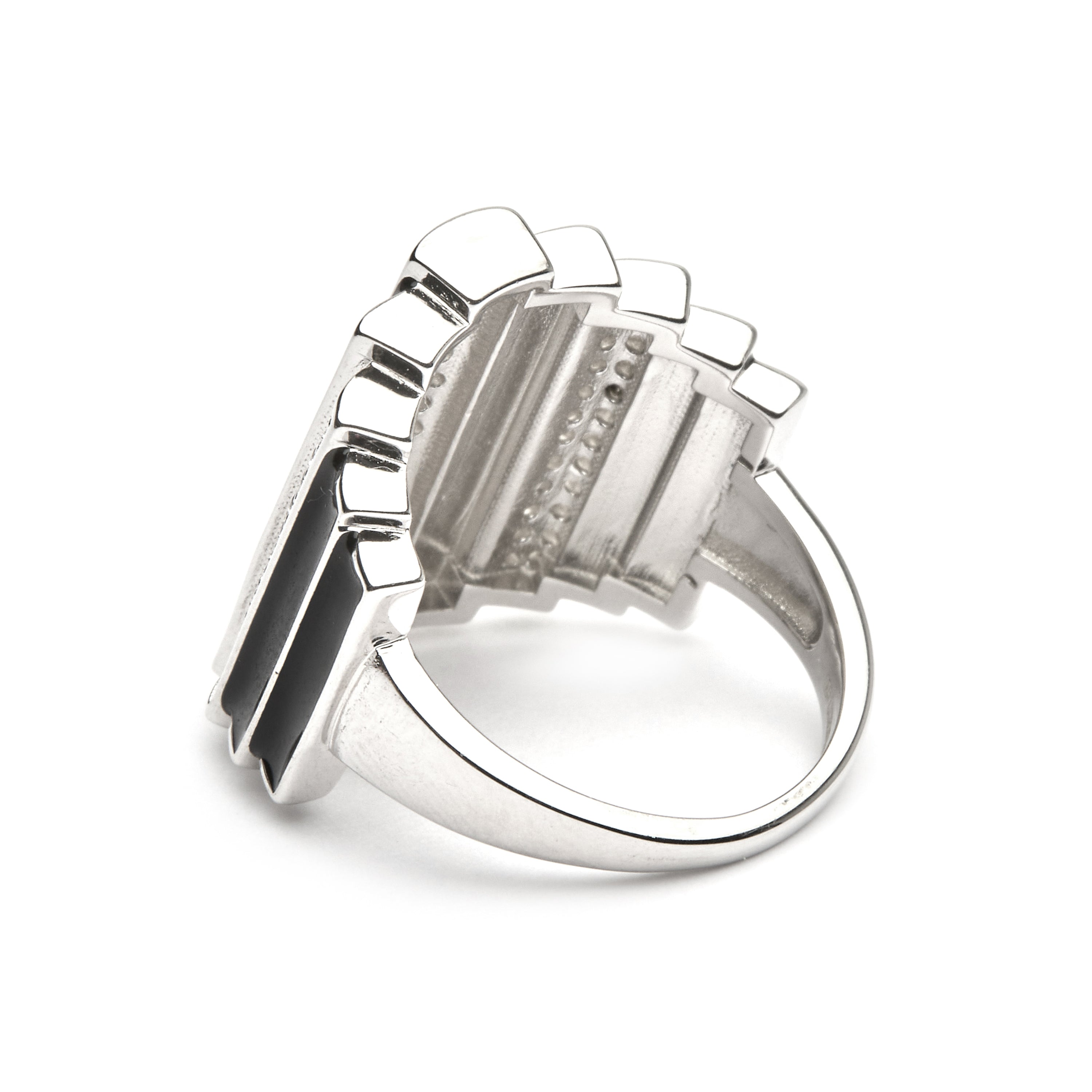 Bague en argent sterling 925 et laque noire finition rhodiée - Epur