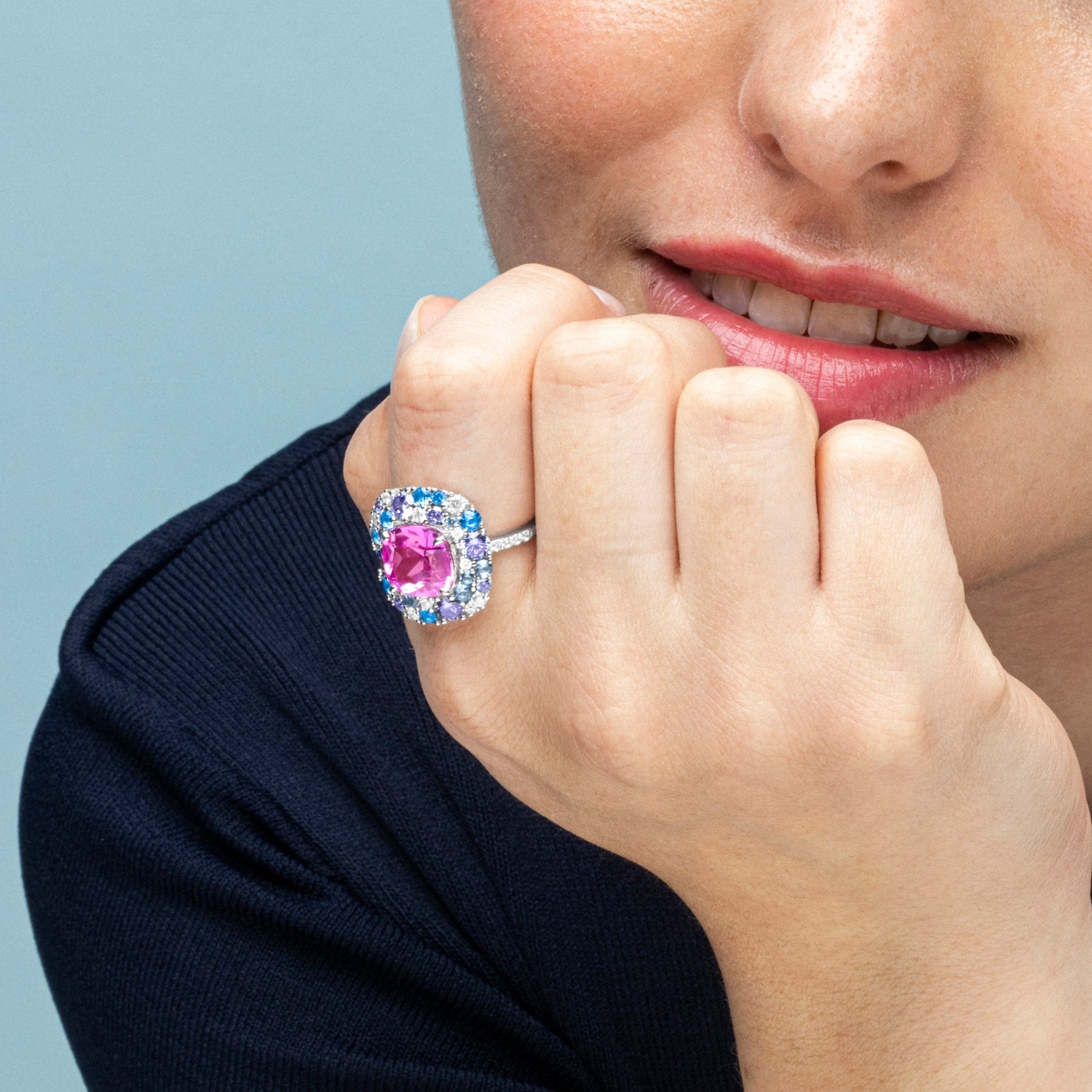 Anillo de Plata de Ley 925 y Circonita Multicolor acabado en rodio - Uxre