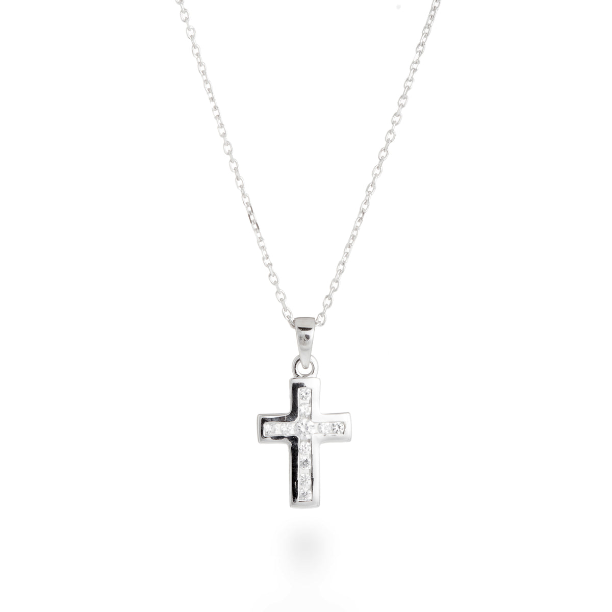 925 Sterling Silver Necklace with Brilliant Zirconia finished in Rhodium - Baptism