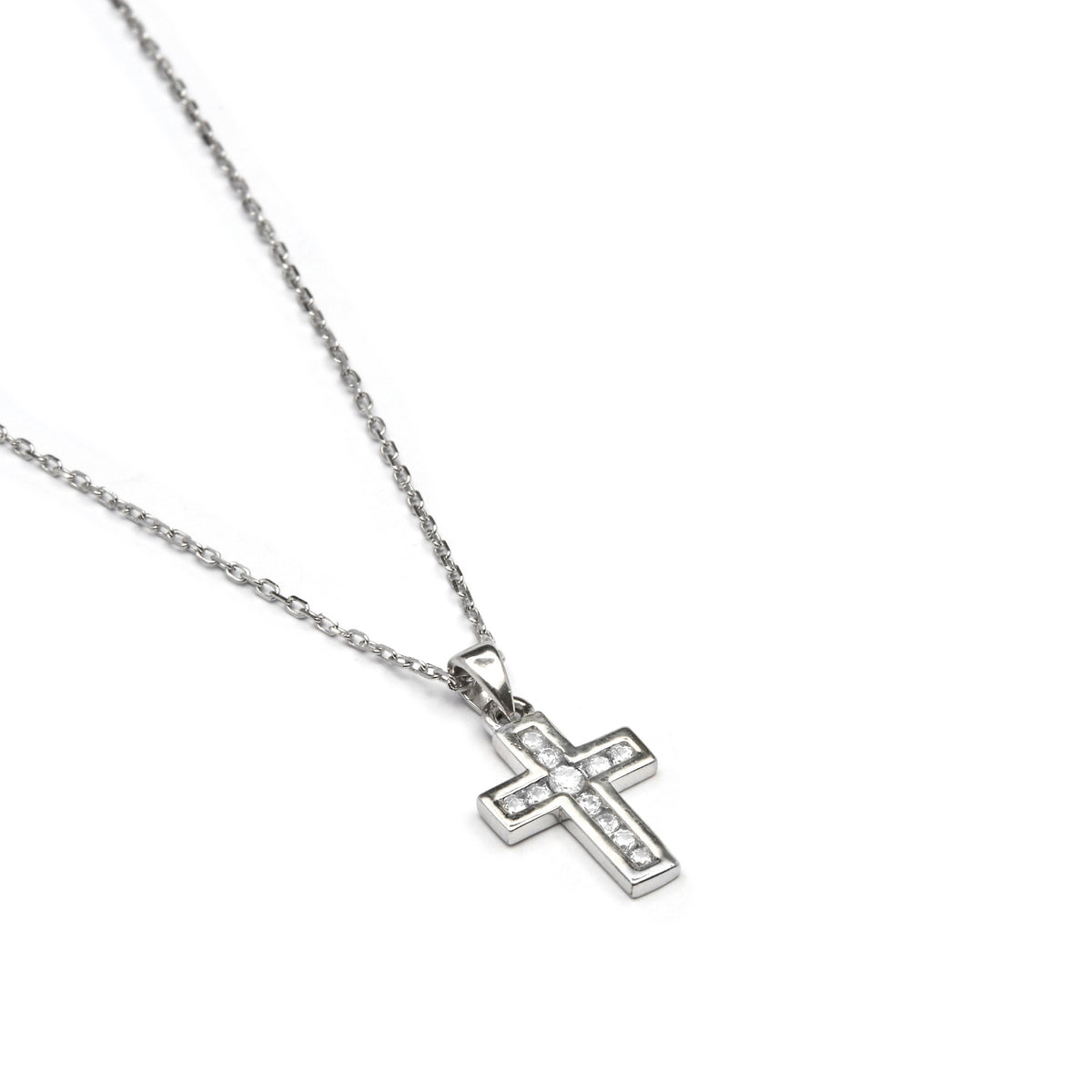 925 Sterling Silver Necklace with Brilliant Zirconia finished in Rhodium - Baptism