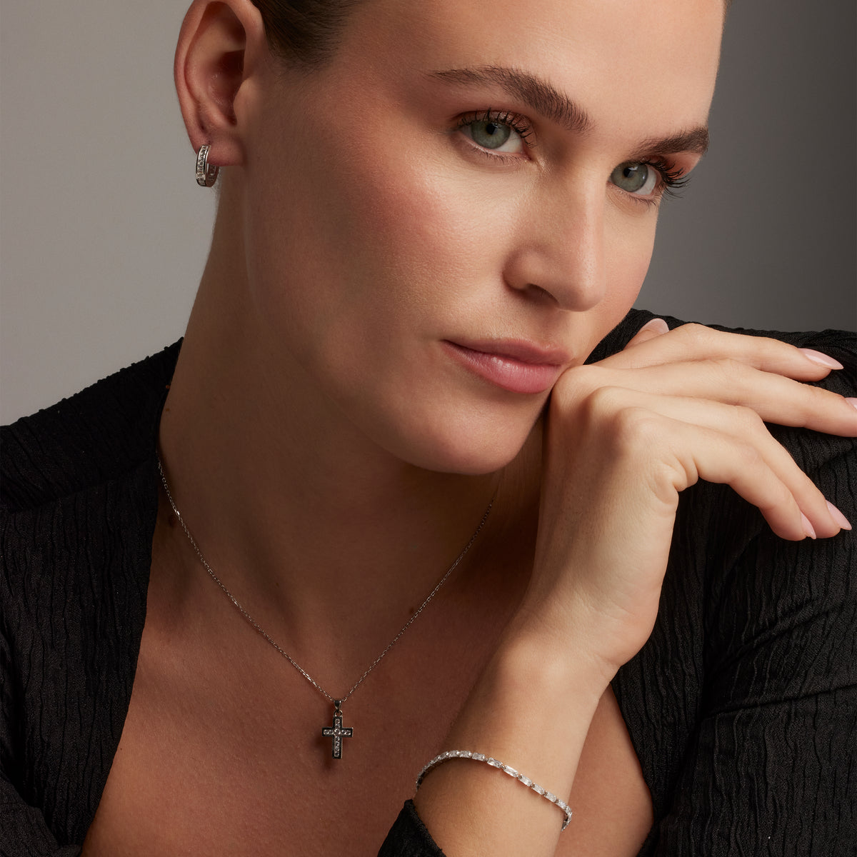 925 Sterling Silver Necklace with Brilliant Zirconia finished in Rhodium - Baptism