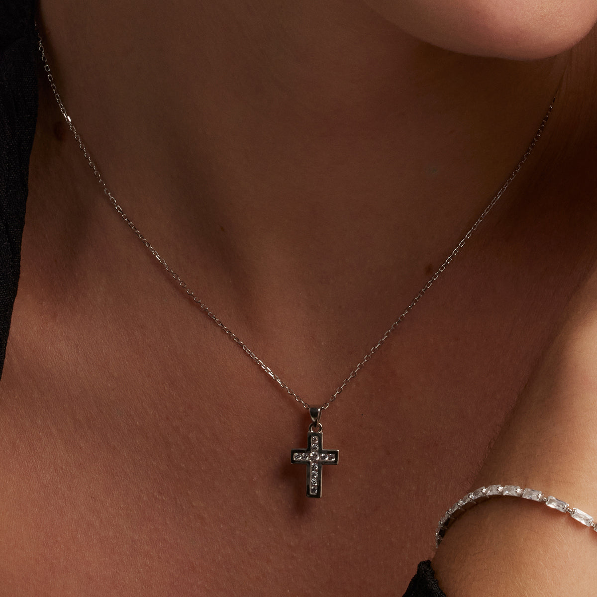925 Sterling Silver Necklace with Brilliant Zirconia finished in Rhodium - Baptism