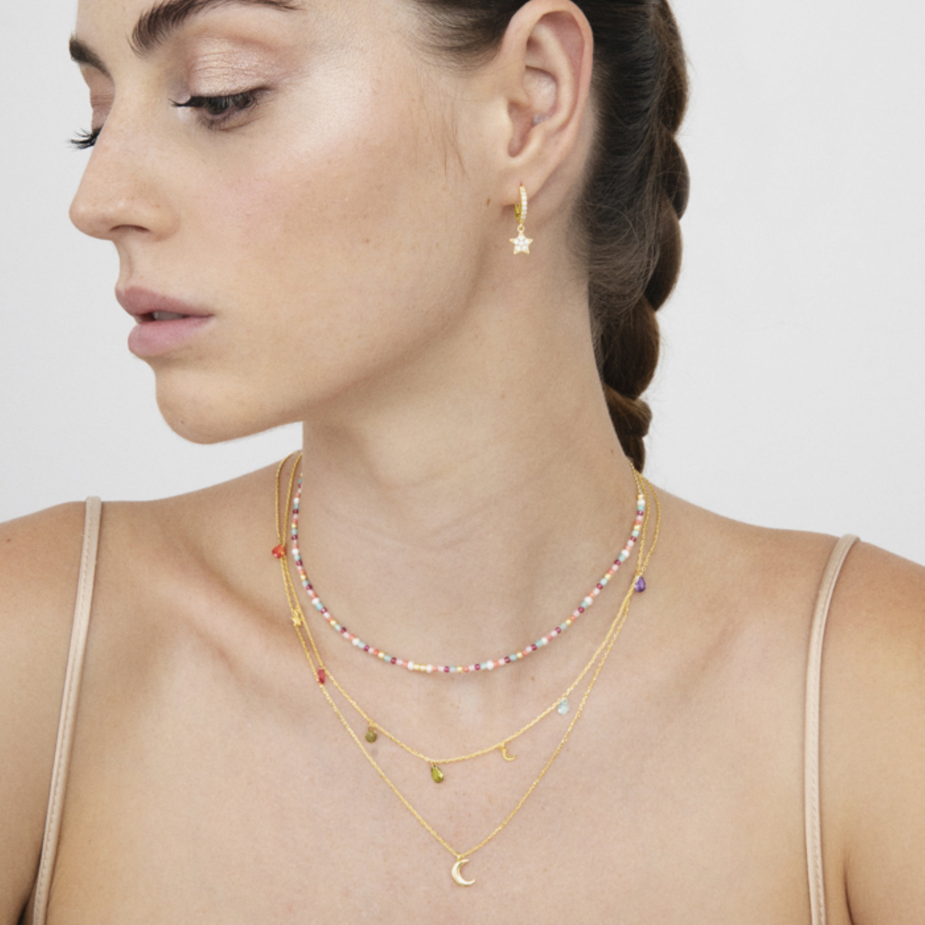 925 Sterling Silver Necklace finished in 18K yellow gold - Crescent
