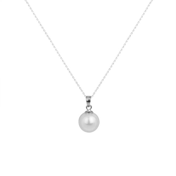 Silver Ball and White Pearl Pendant