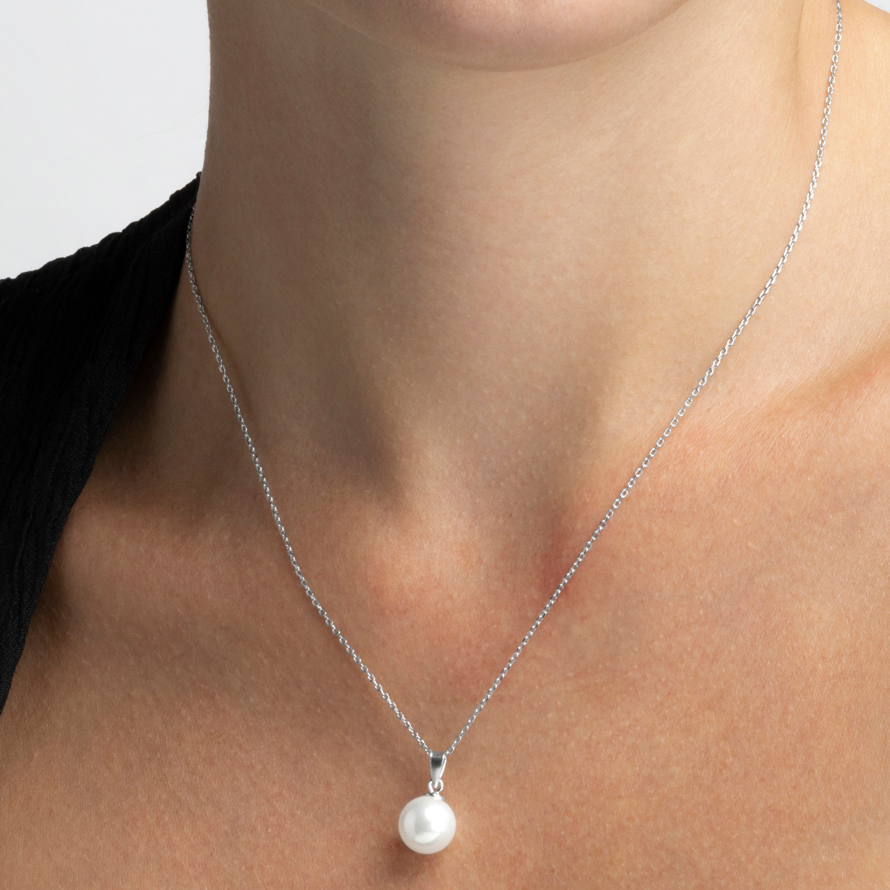 Collar de Plata de Ley 925 con Perla Blanca acabado en rodio - Bola