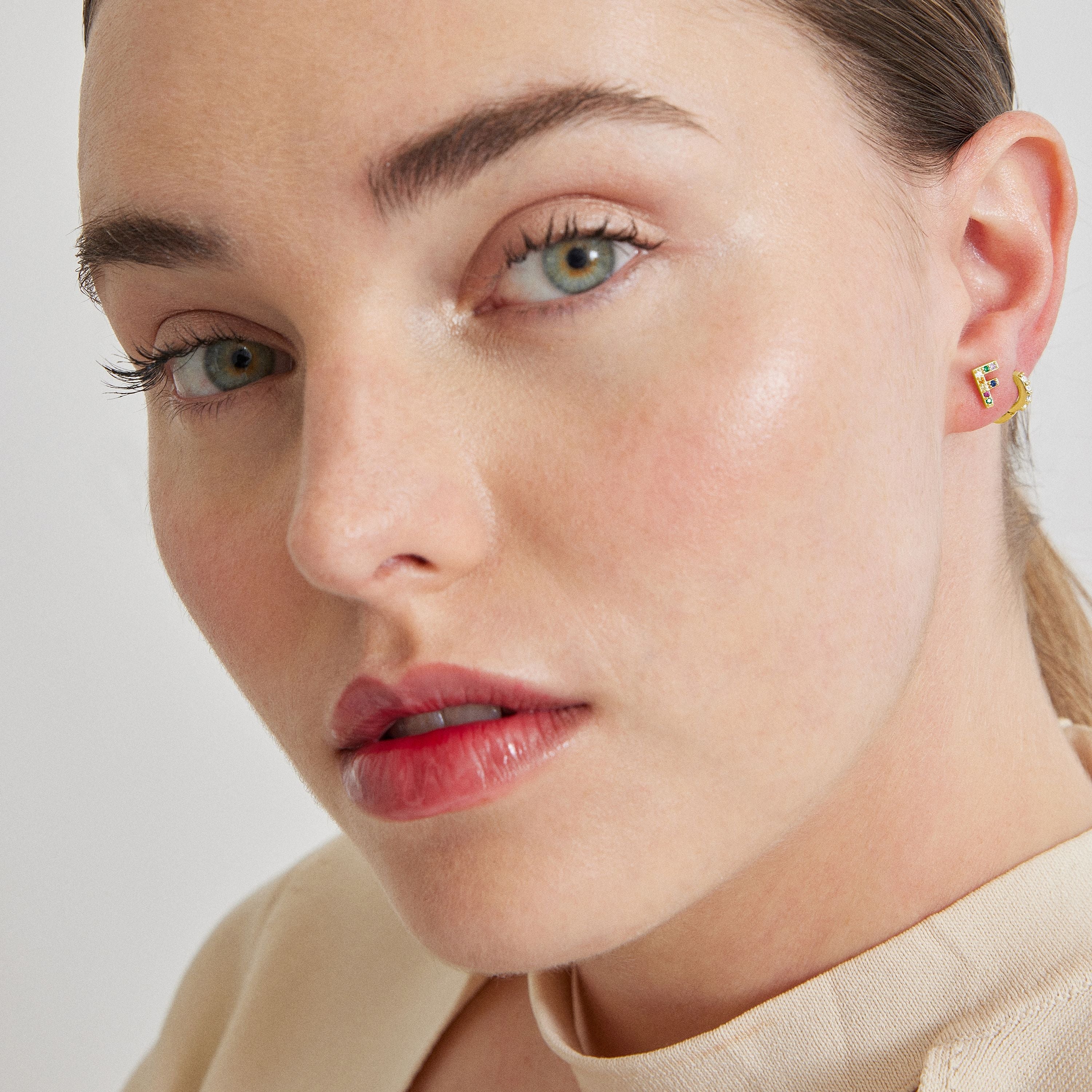 925 Sterling Silver Piercing with Brilliant Cubic Zirconia finished in 18K yellow gold - Rahlau