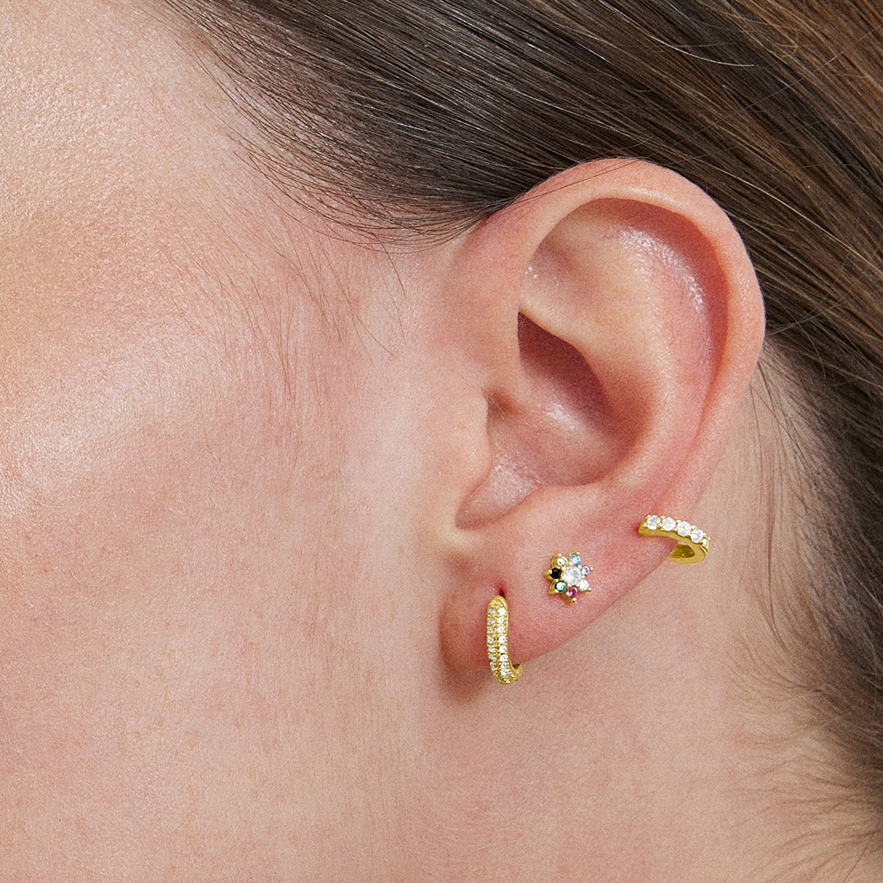 925 Sterling Silver Piercing with Brilliant Cubic Zirconia finished in 18K yellow gold - Rahlau