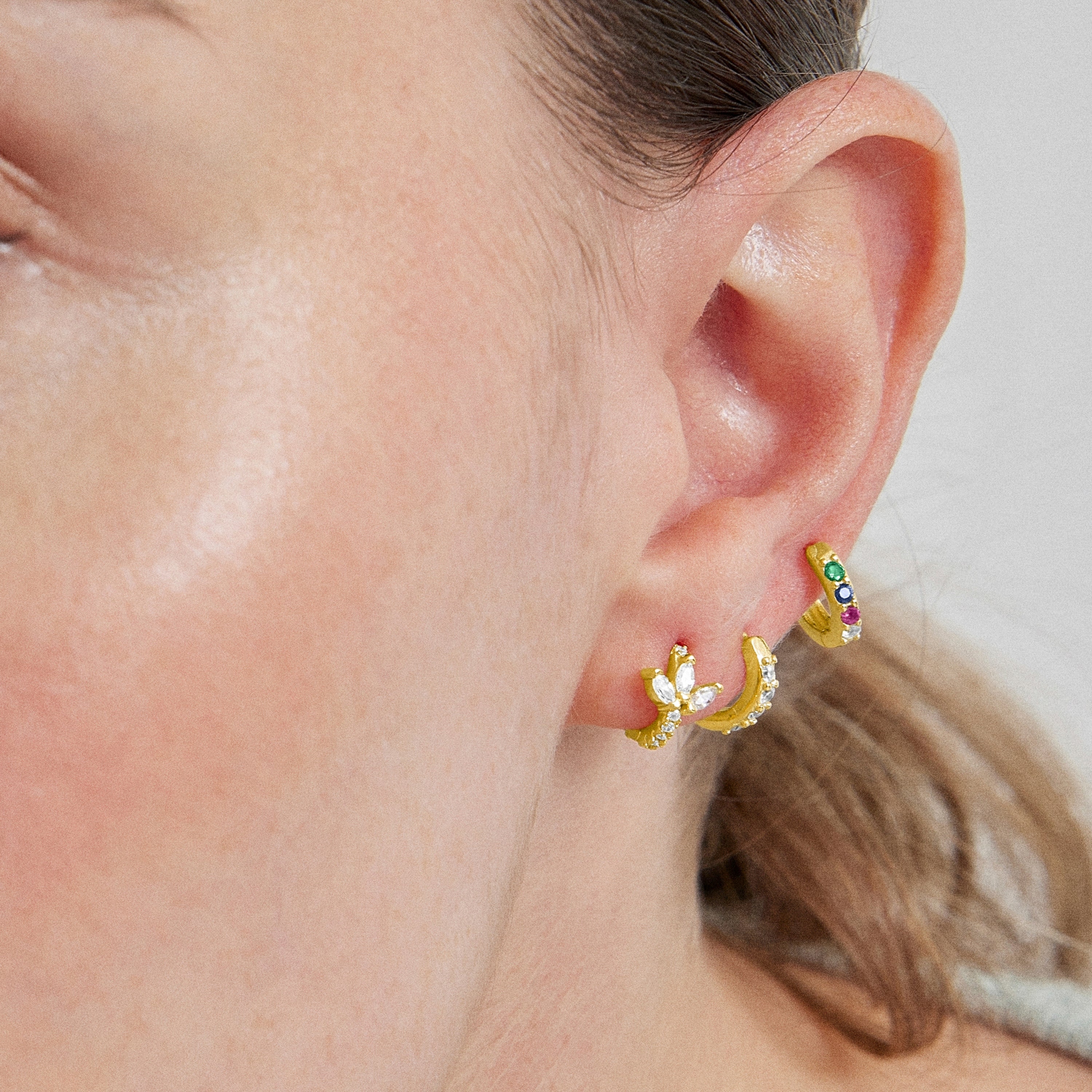 Piercing en argent sterling 925 avec zircon brillant finition en or jaune 18K - Ansung