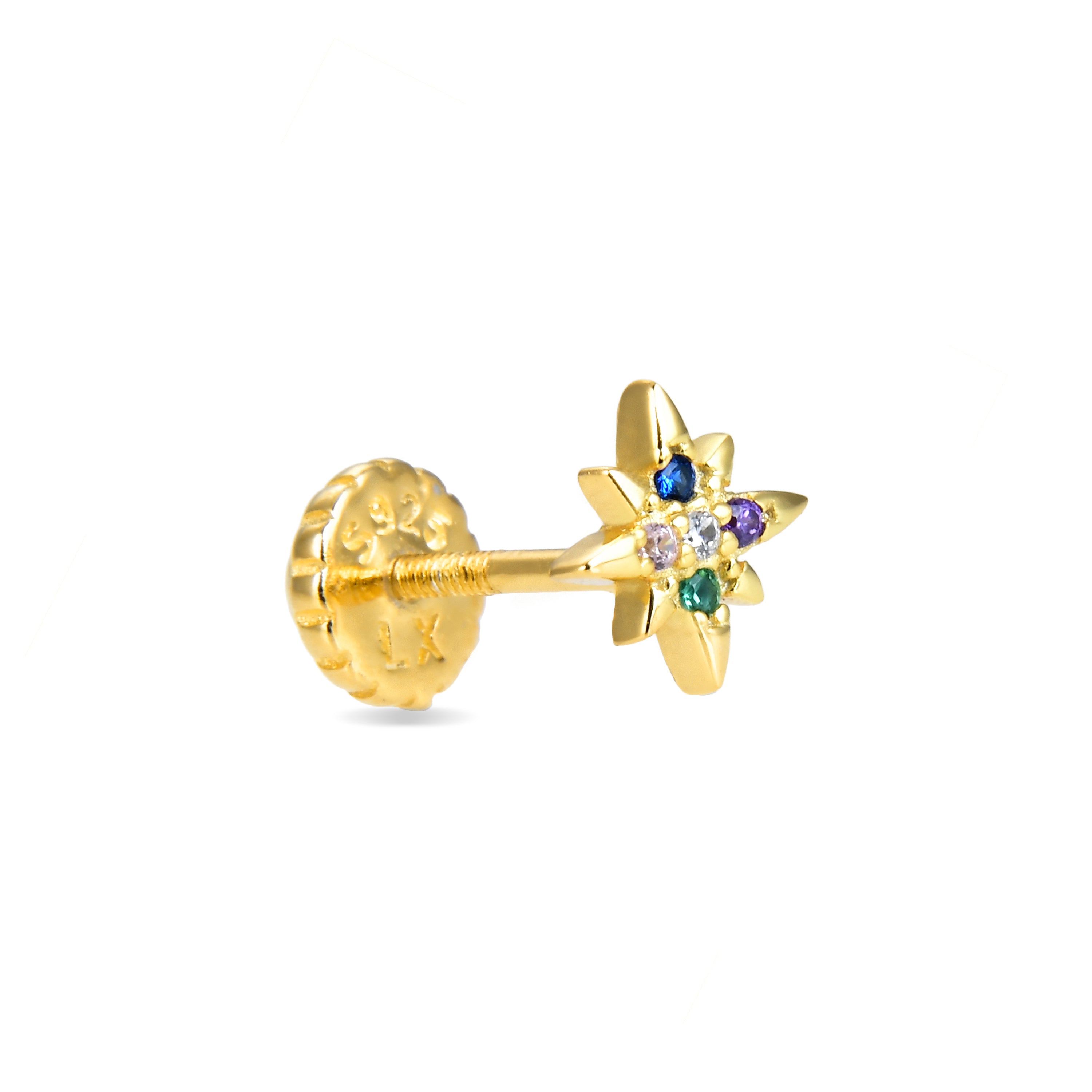 925 Sterling Silver Piercing with Multicolor Cubic Zirconia finished in 18K yellow gold - Waruan