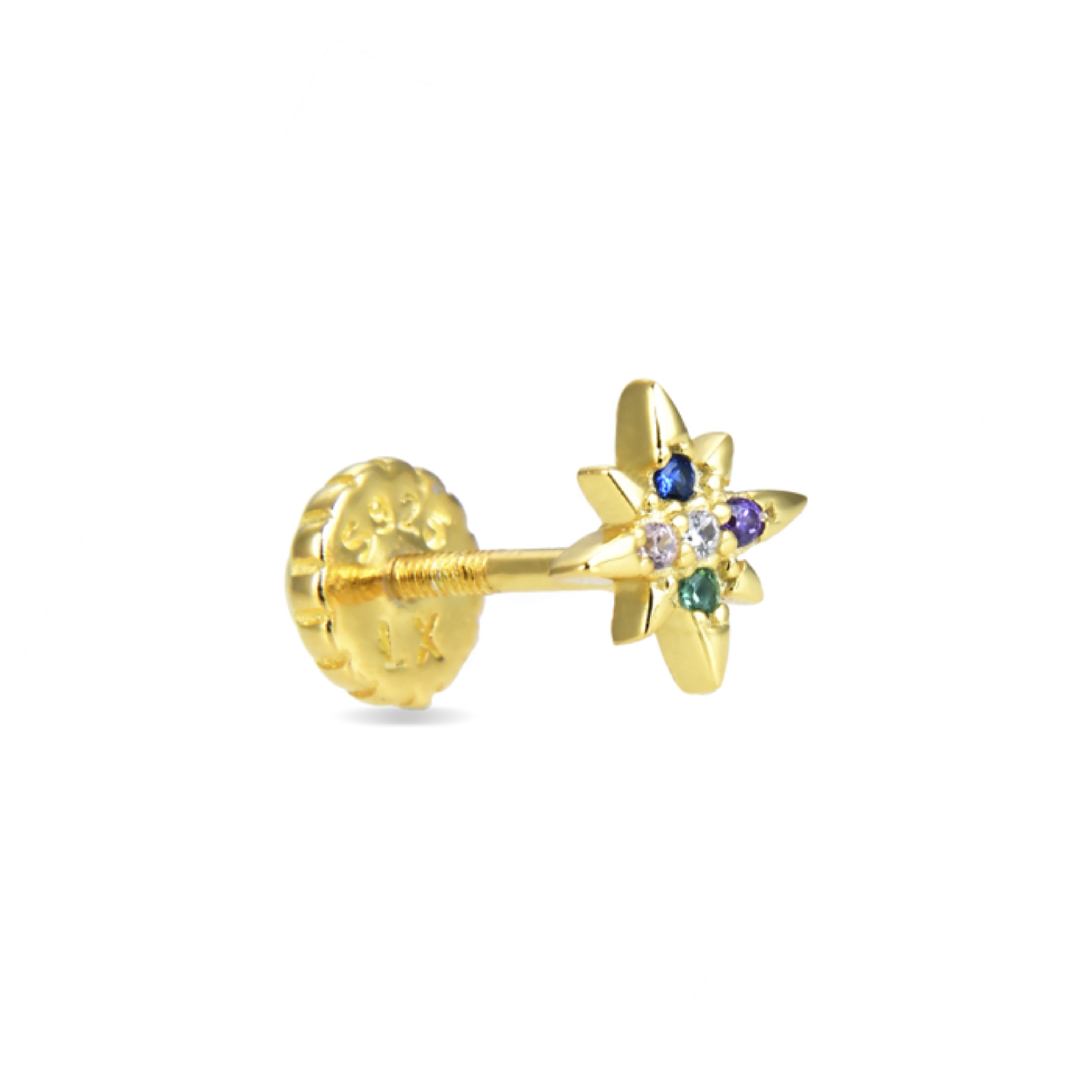 925 Sterling Silver Piercing with Multicolor Cubic Zirconia finished in 18K yellow gold - Waruan