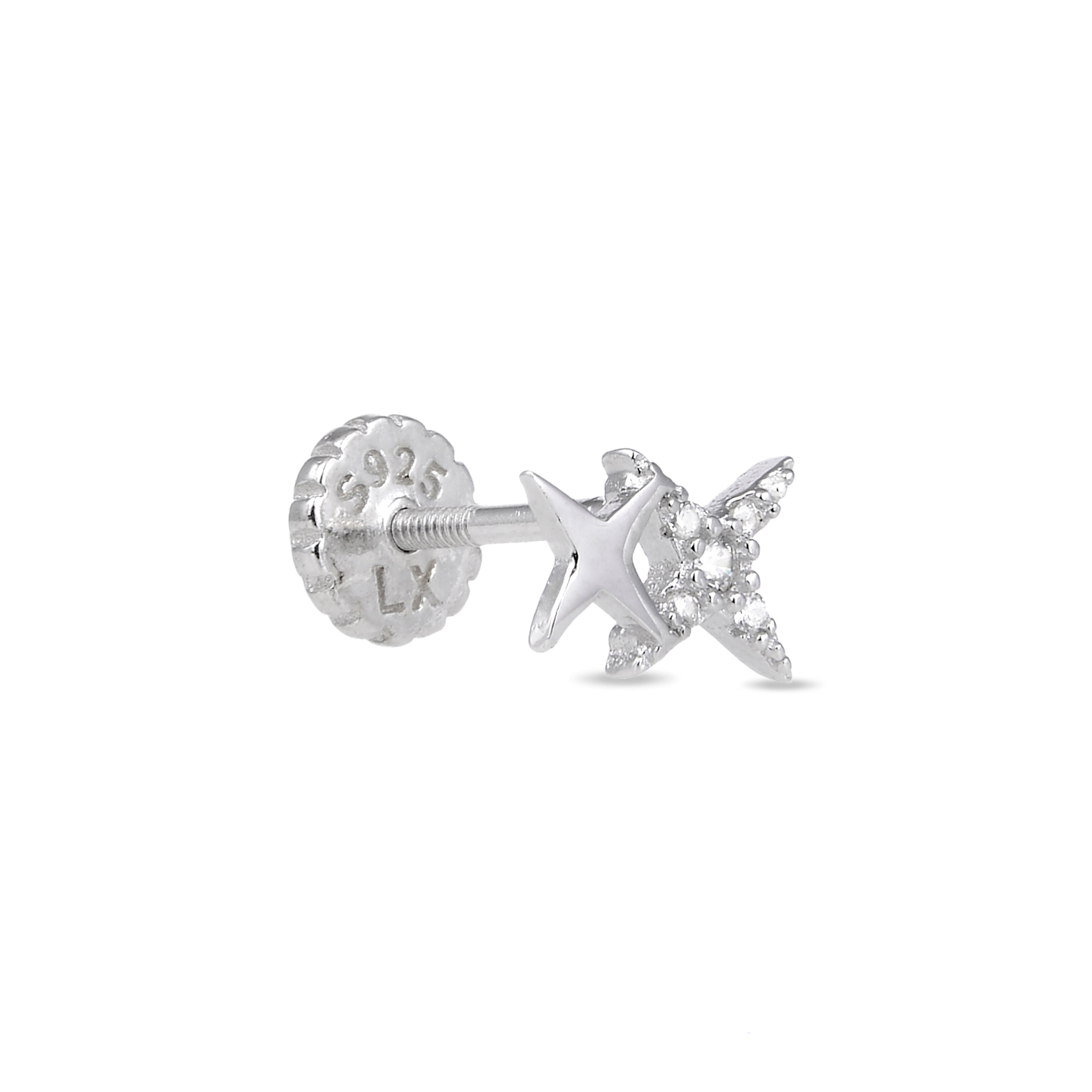 925 Sterling Silver Piercing with Brilliant Zirconia finished in Rhodium - Tingio