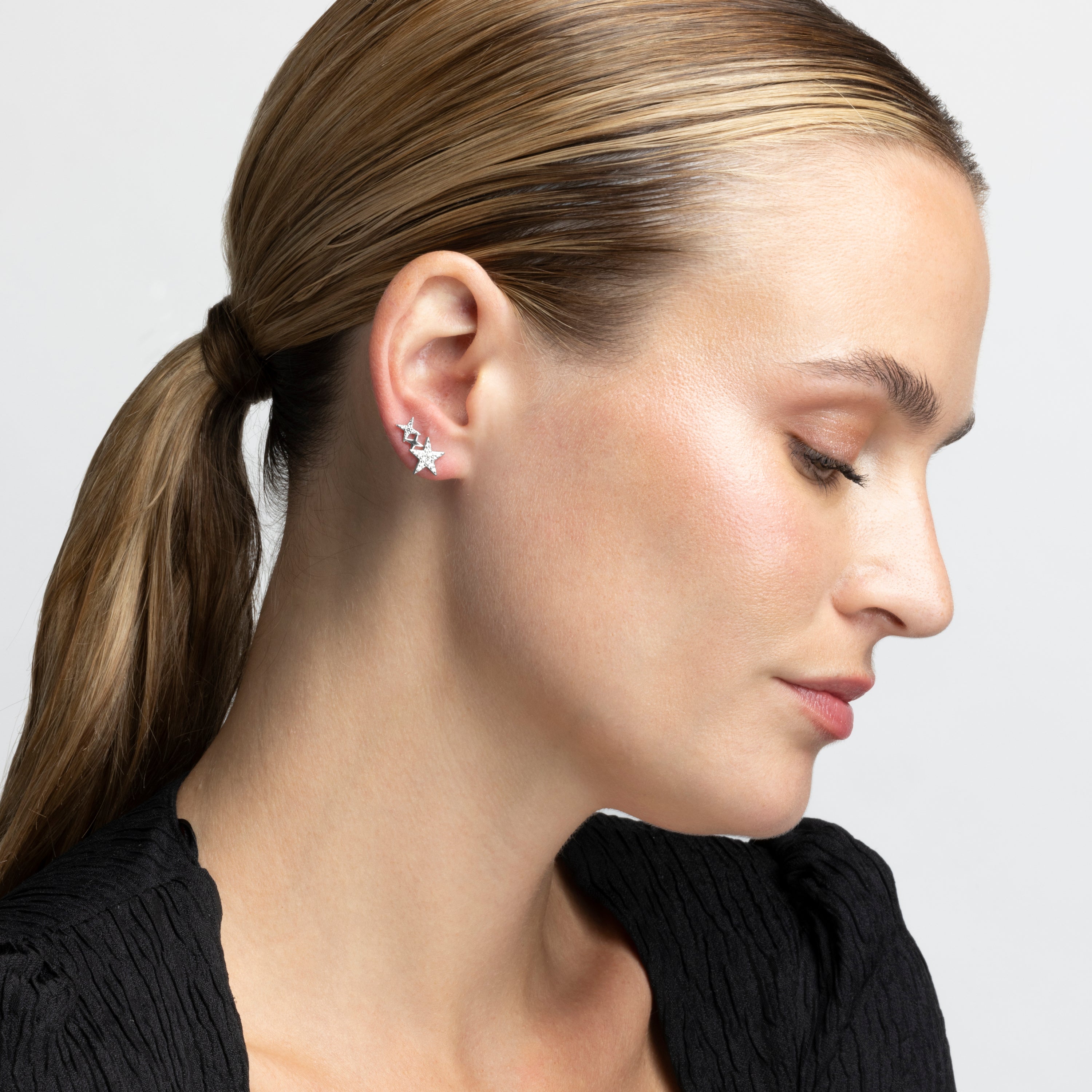 925 Sterling Silver Piercing with Brilliant Zirconia finished in Rhodium - Tingio