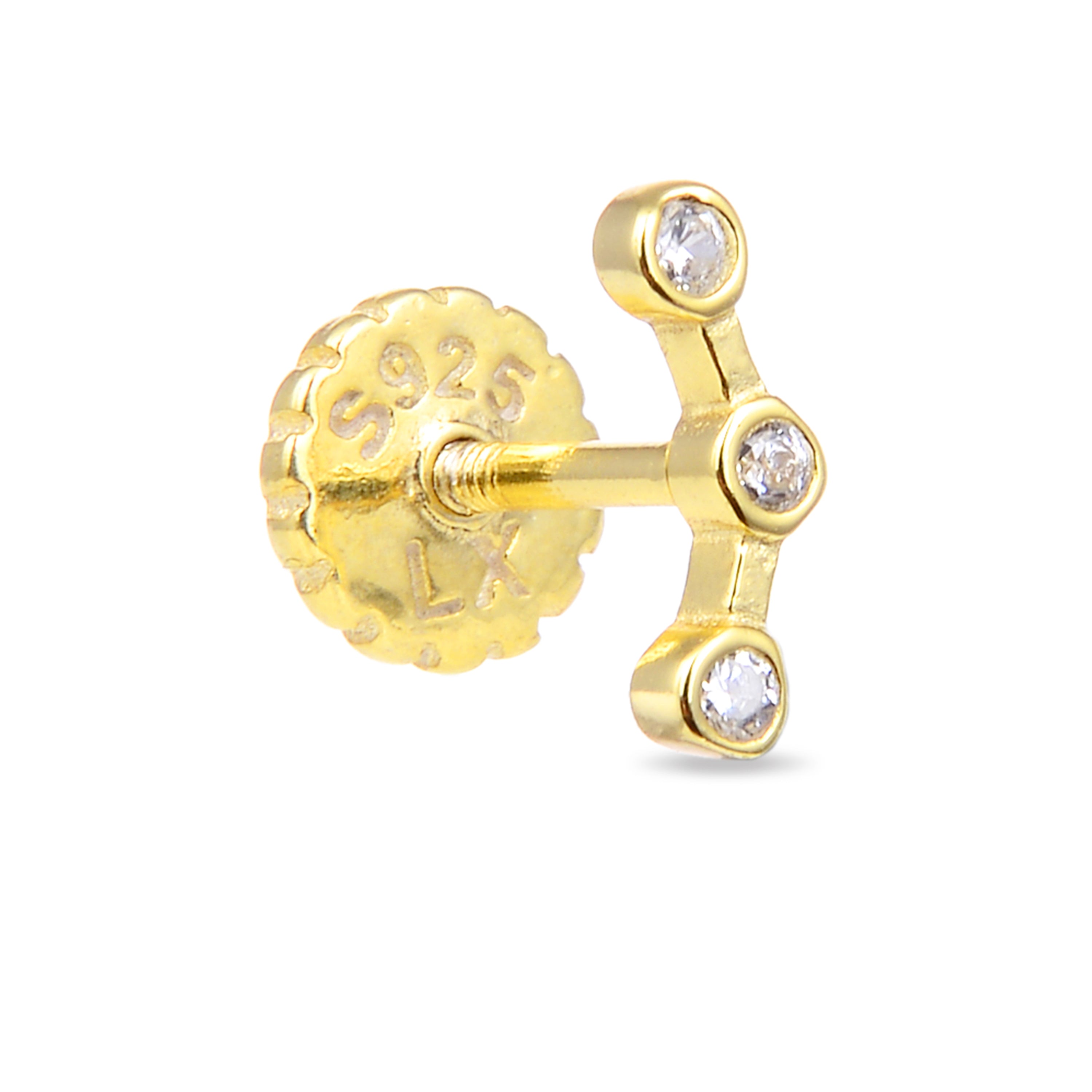 925 Sterling Silver Piercing with Brilliant Cubic Zirconia finished in 18K yellow gold - Qant