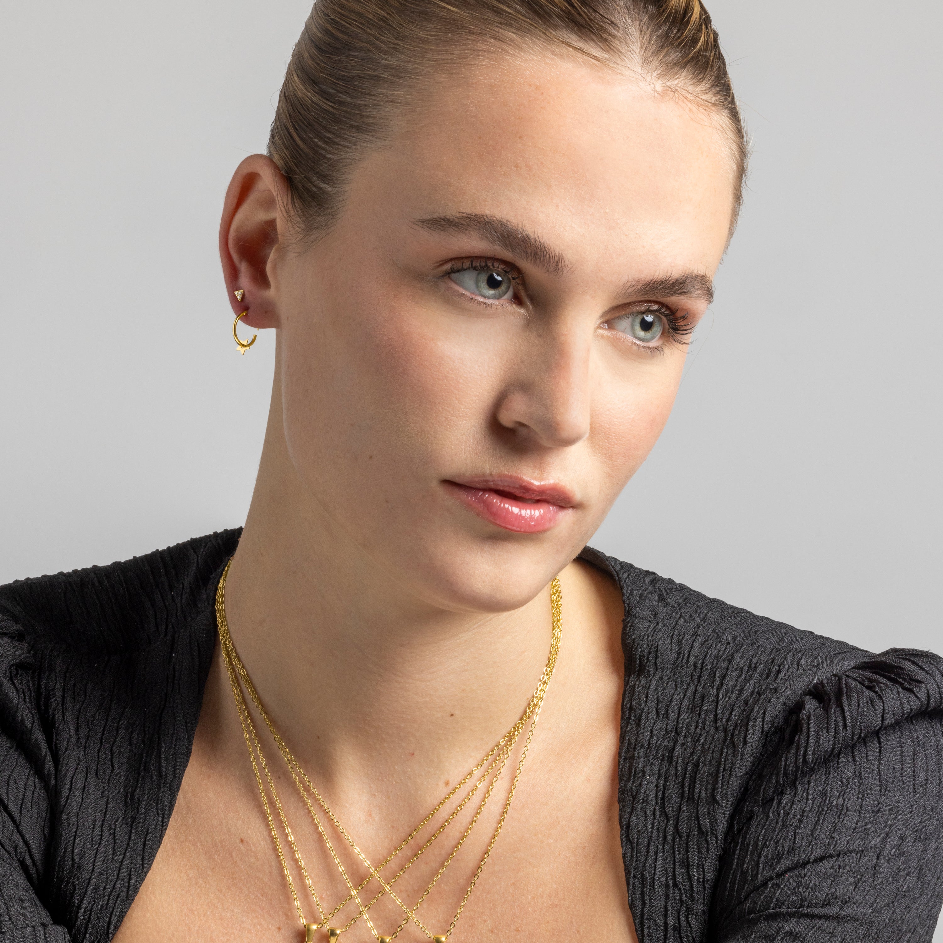 Piercing en argent sterling 925 avec zircon brillant finition en or jaune 18K - Calye