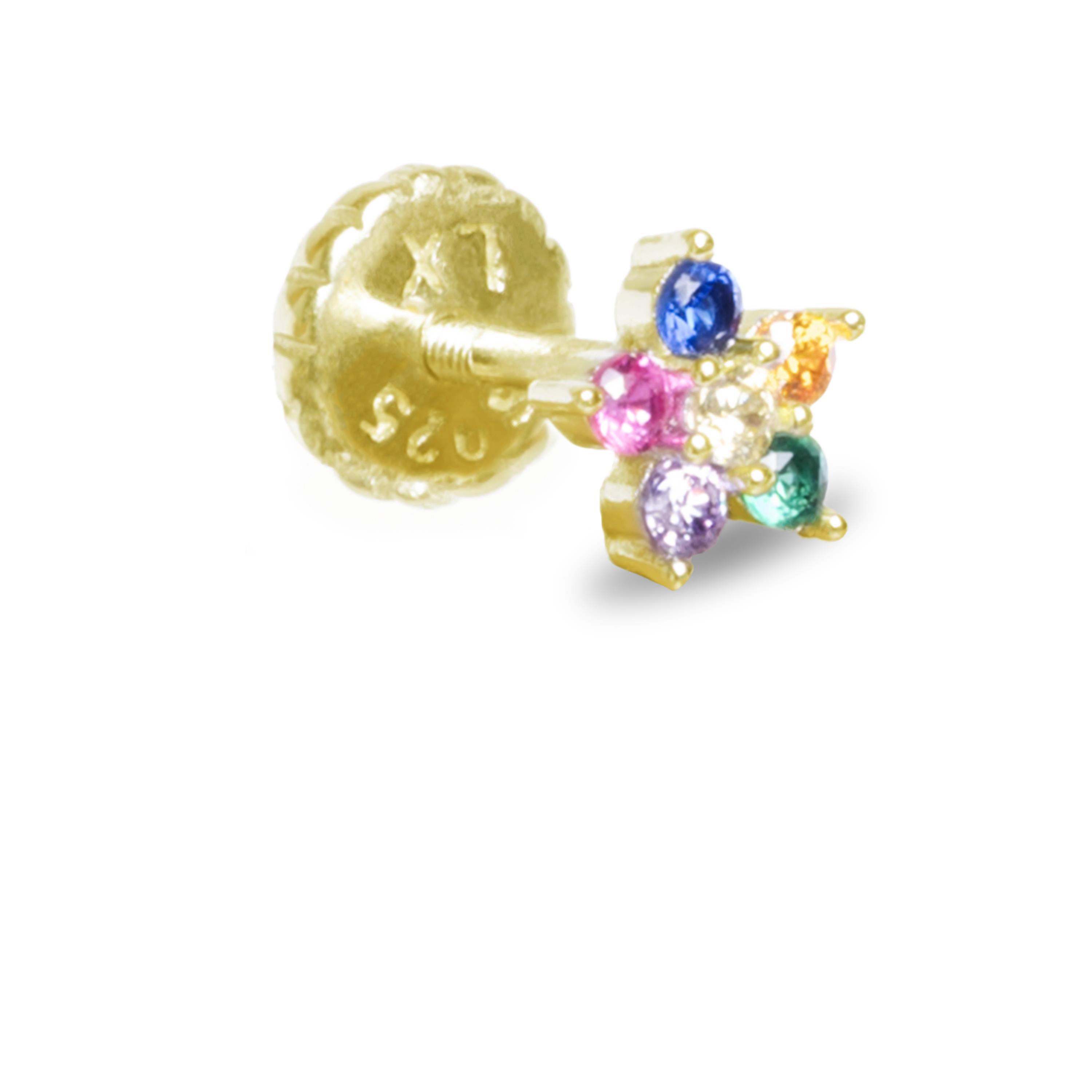 Echtsilber 925 Piercing mit mehrfarbigen Zirkonia, vergoldet mit 18K Gelbgold - Dekthy