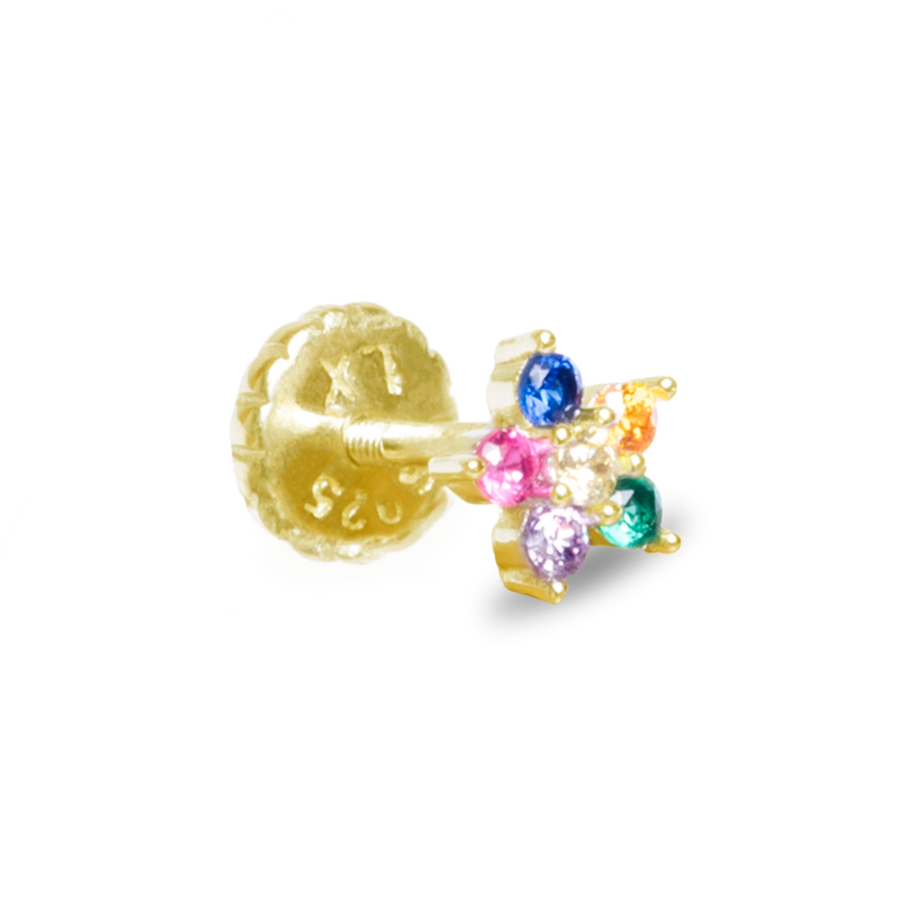 925 Sterling Silver Piercing with Multicolor Cubic Zirconia finished in 18K yellow gold - Dekthy
