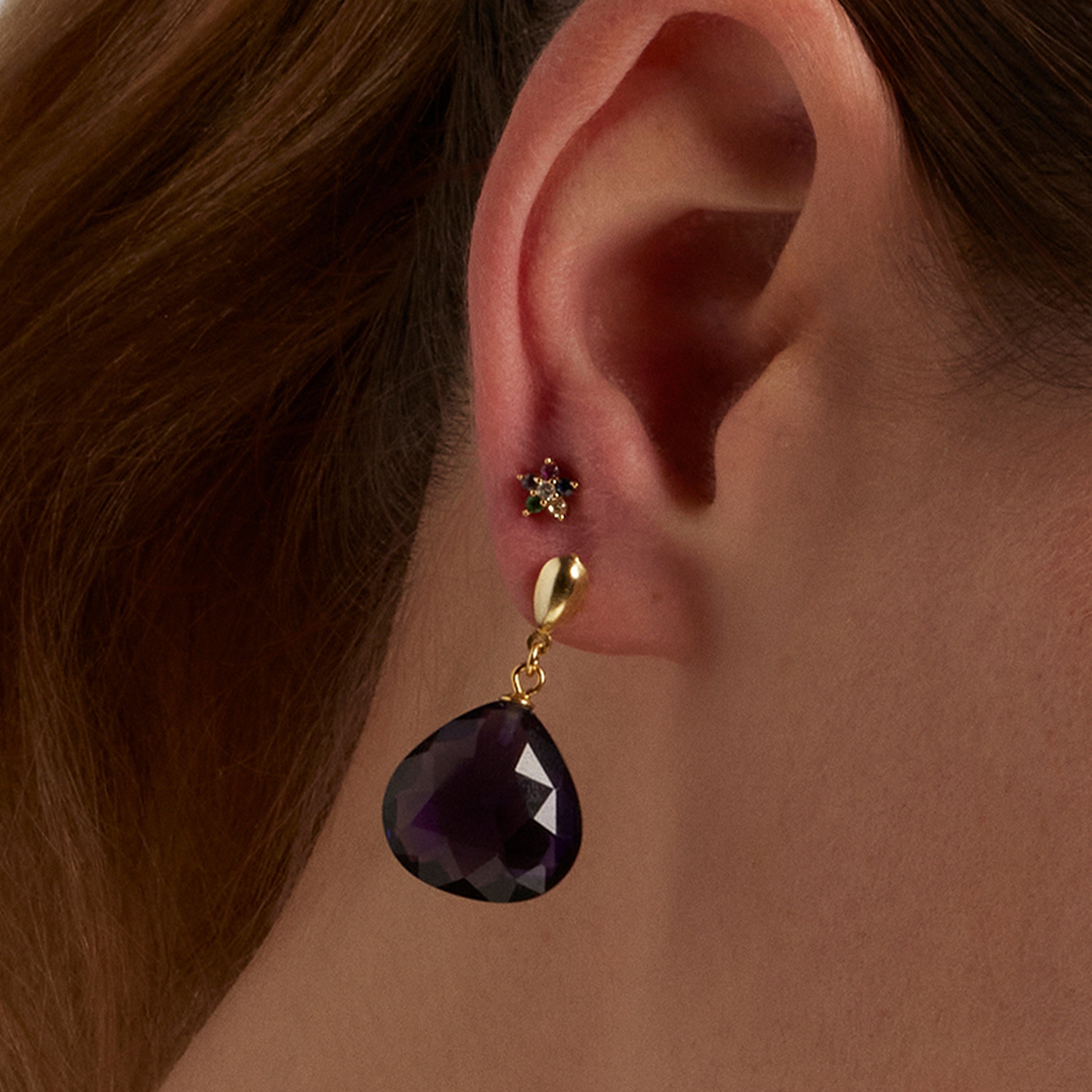 925 Sterling Silver Piercing with Multicolor Cubic Zirconia finished in 18K yellow gold - Dekthy