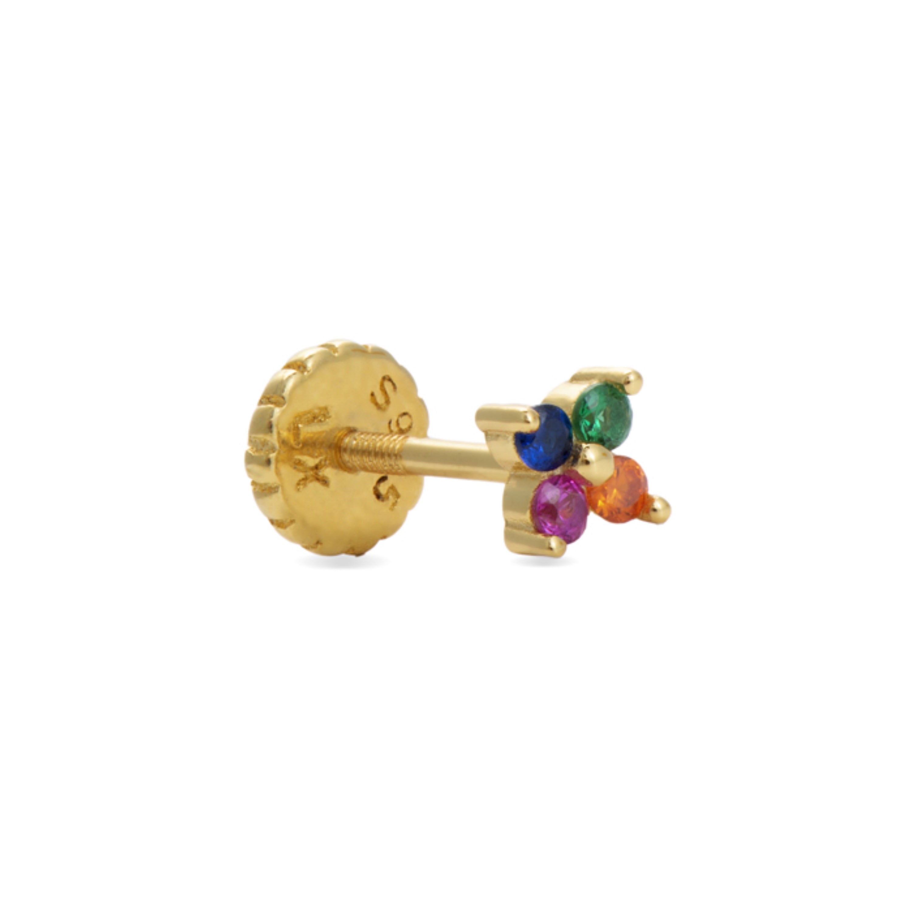 Piercing de Plata de Ley 925 con Circonita Multicolor acabado en oro amarillo 18K - Phanvi