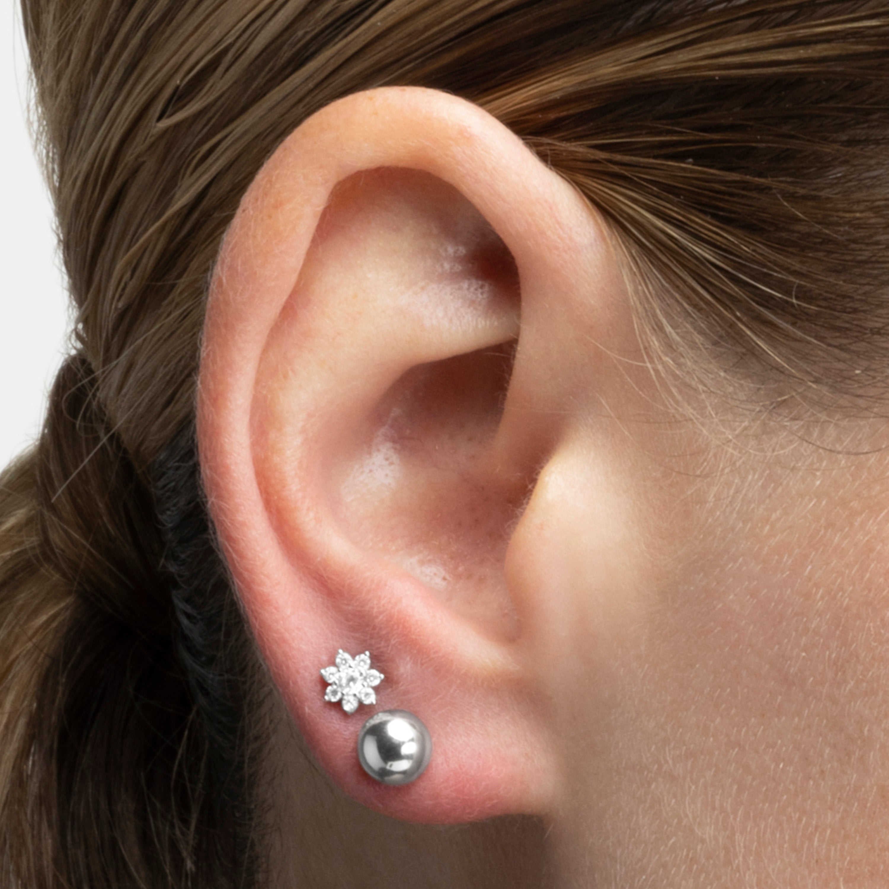 925 Sterling Silver Piercing with Brilliant Zirconia finished in Rhodium - Fanti