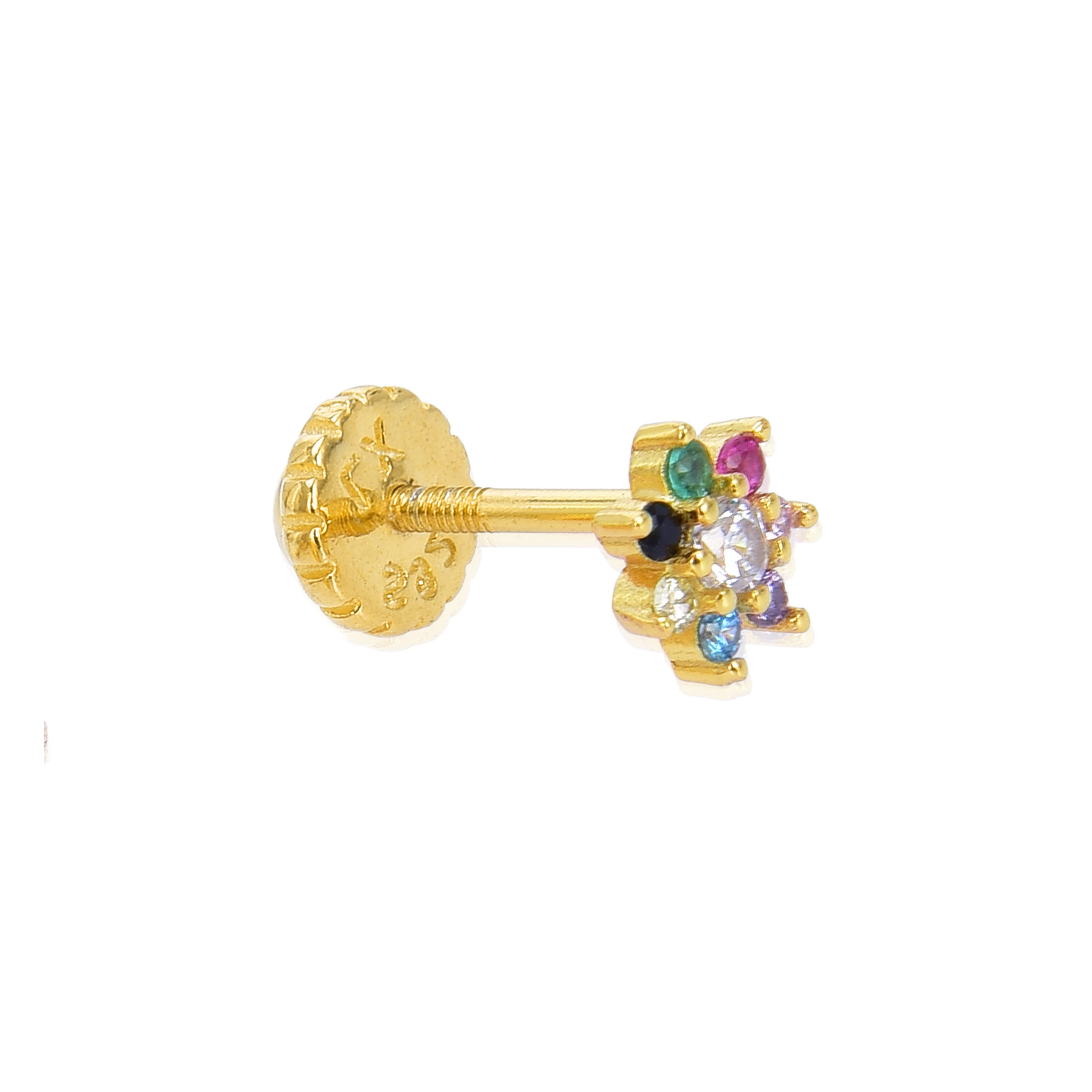 Piercing de Prata de Lei 925 com Zircónia Multicolor acabamento em ouro amarelo 18K - Fanti