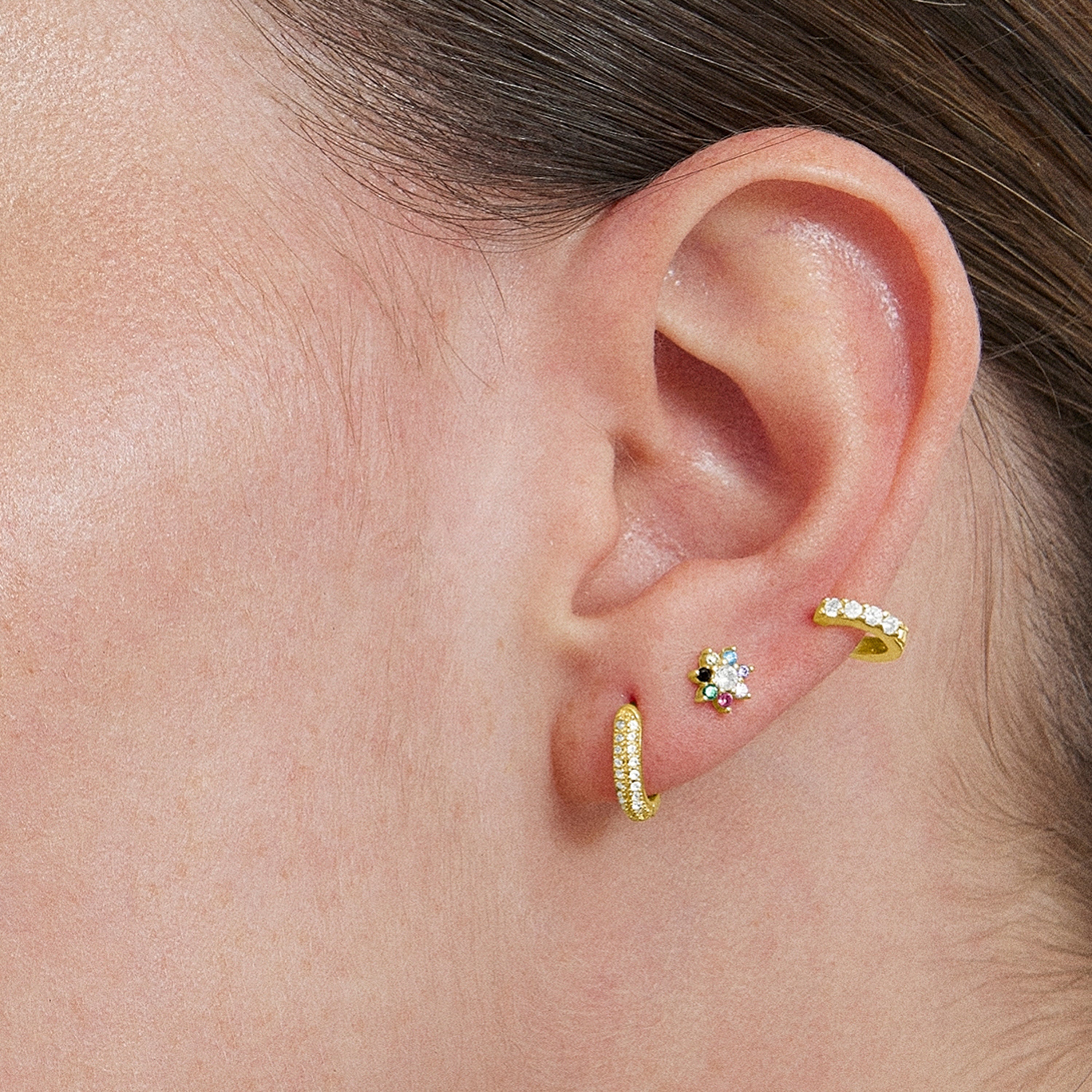 925 Sterling Silver Piercing with Multicolor Cubic Zirconia finished in 18K yellow gold - Fanti