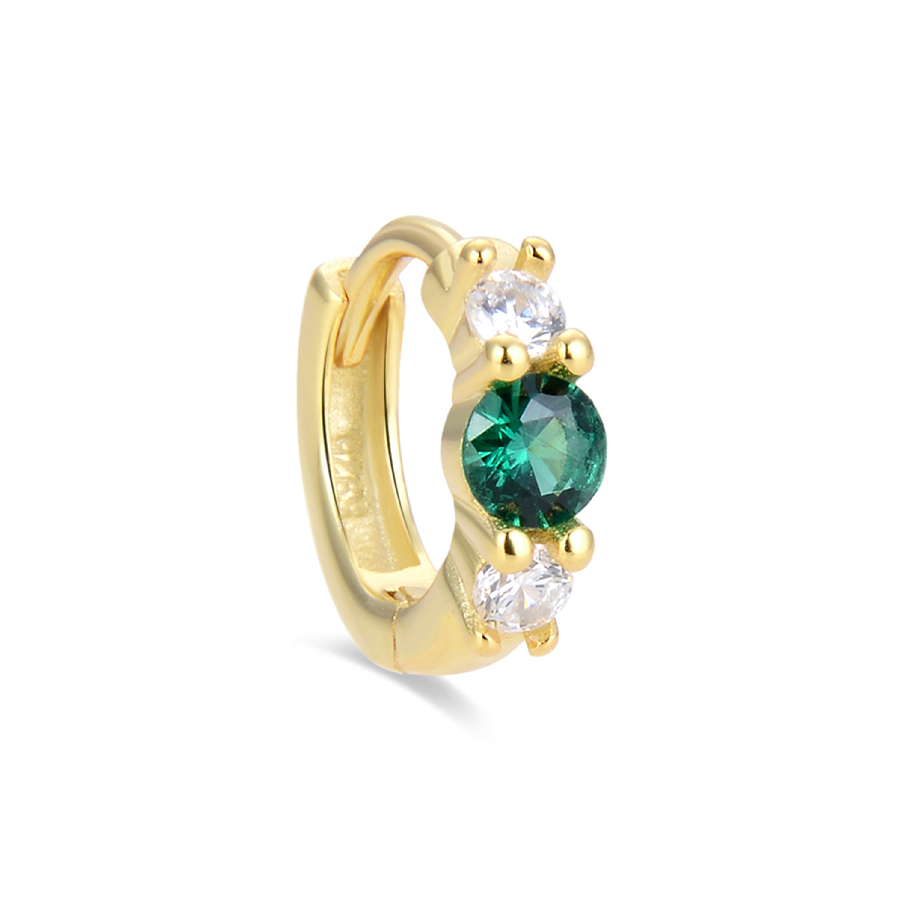 Piercing aus 925er Sterlingsilber mit Zirkonia in Smaragd-Optik, vergoldet mit 18K Gelbgold - Silgren