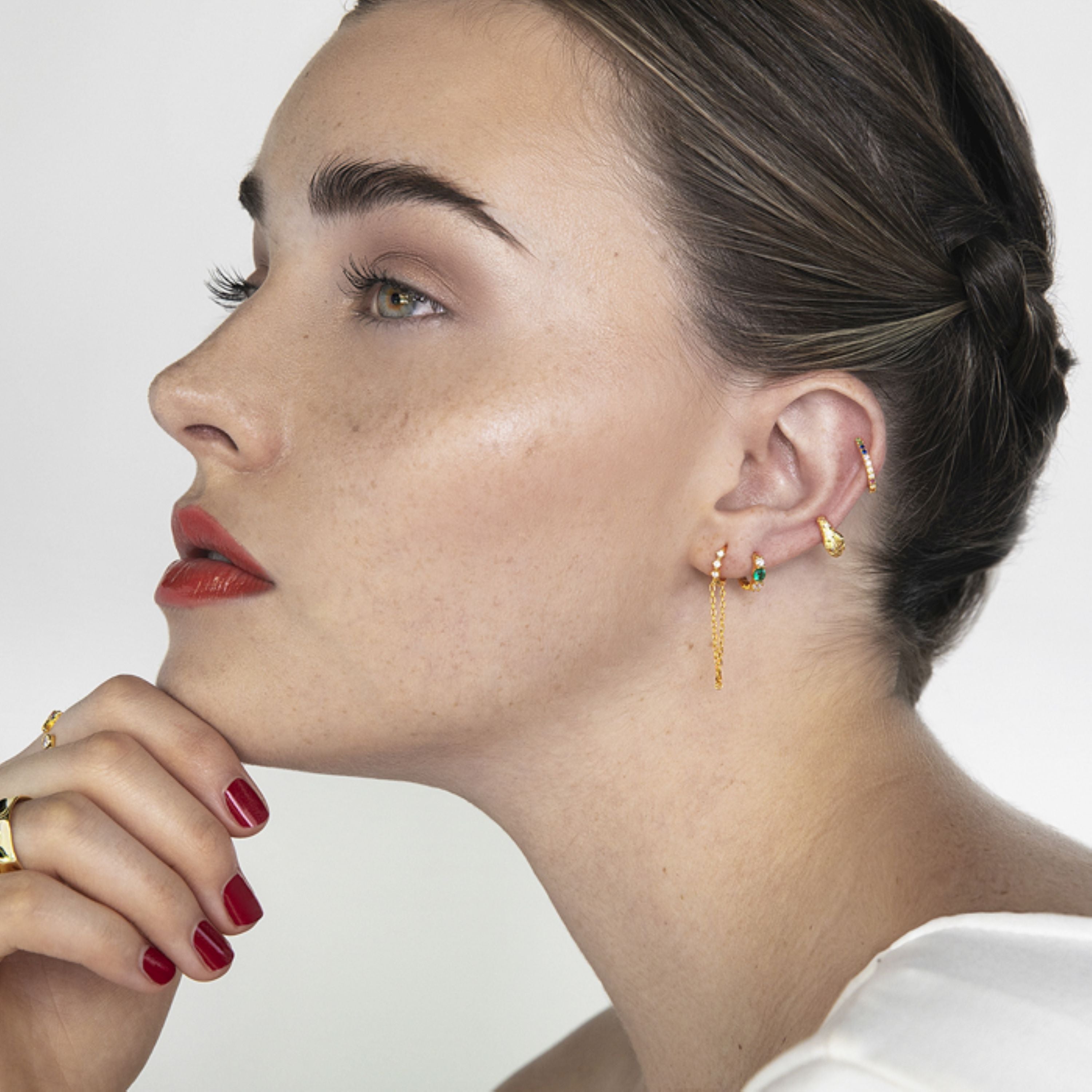 Piercing en argent sterling 925 avec zirconia émeraude finition en or jaune 18K - Silgren