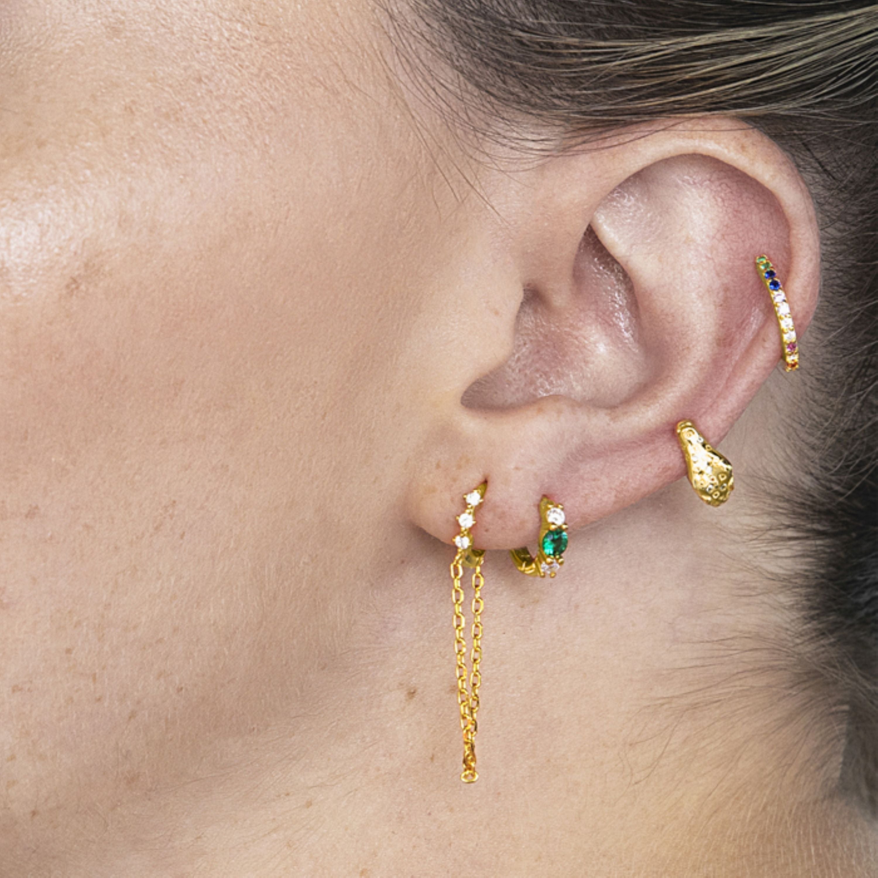 Piercing de Plata de Ley 925 con Circonita Esmeralda acabado en oro amarillo 18K - Silgren