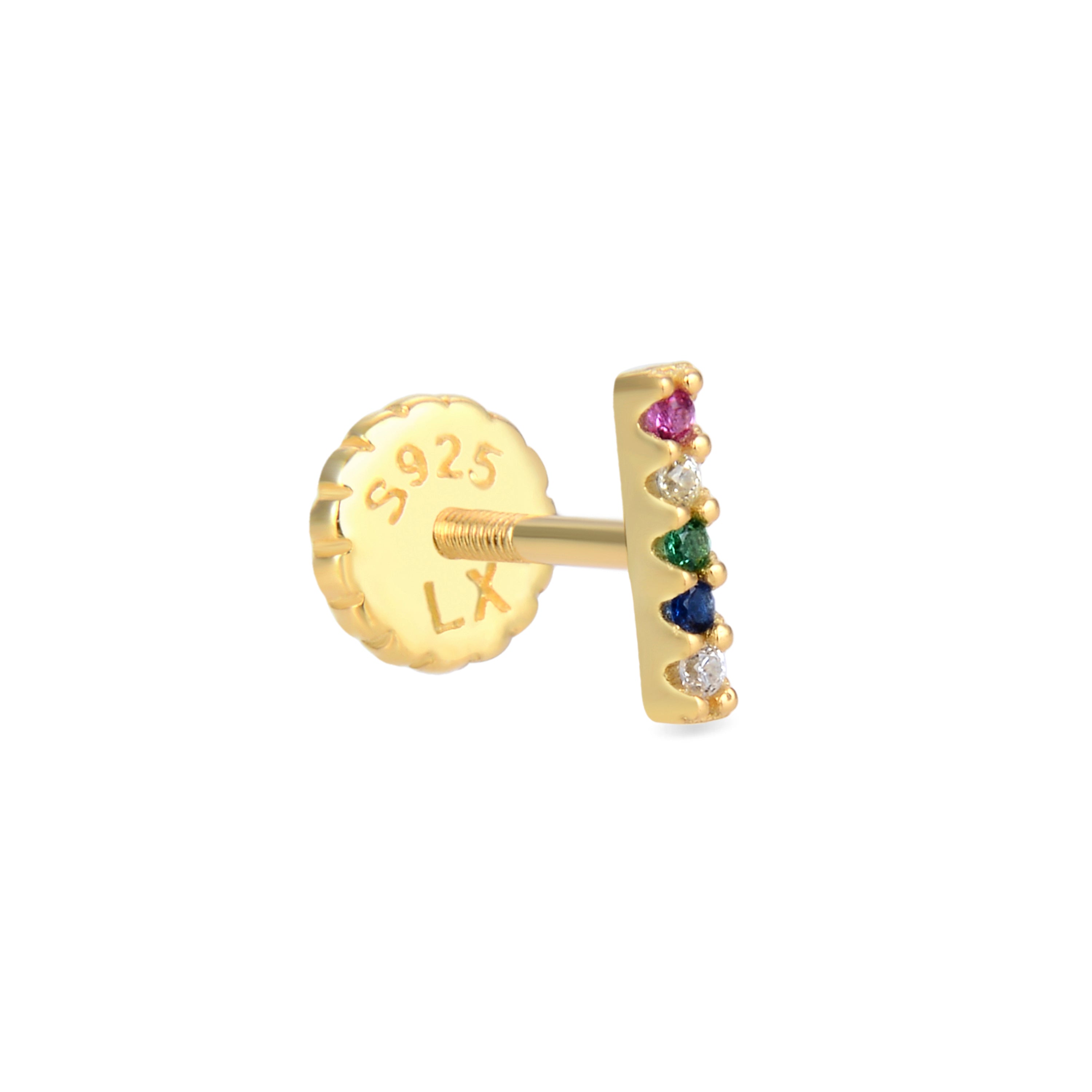 Piercing de Prata de Lei 925 com Zircónia Multicolor acabamento em ouro amarelo 18K - Sonlow