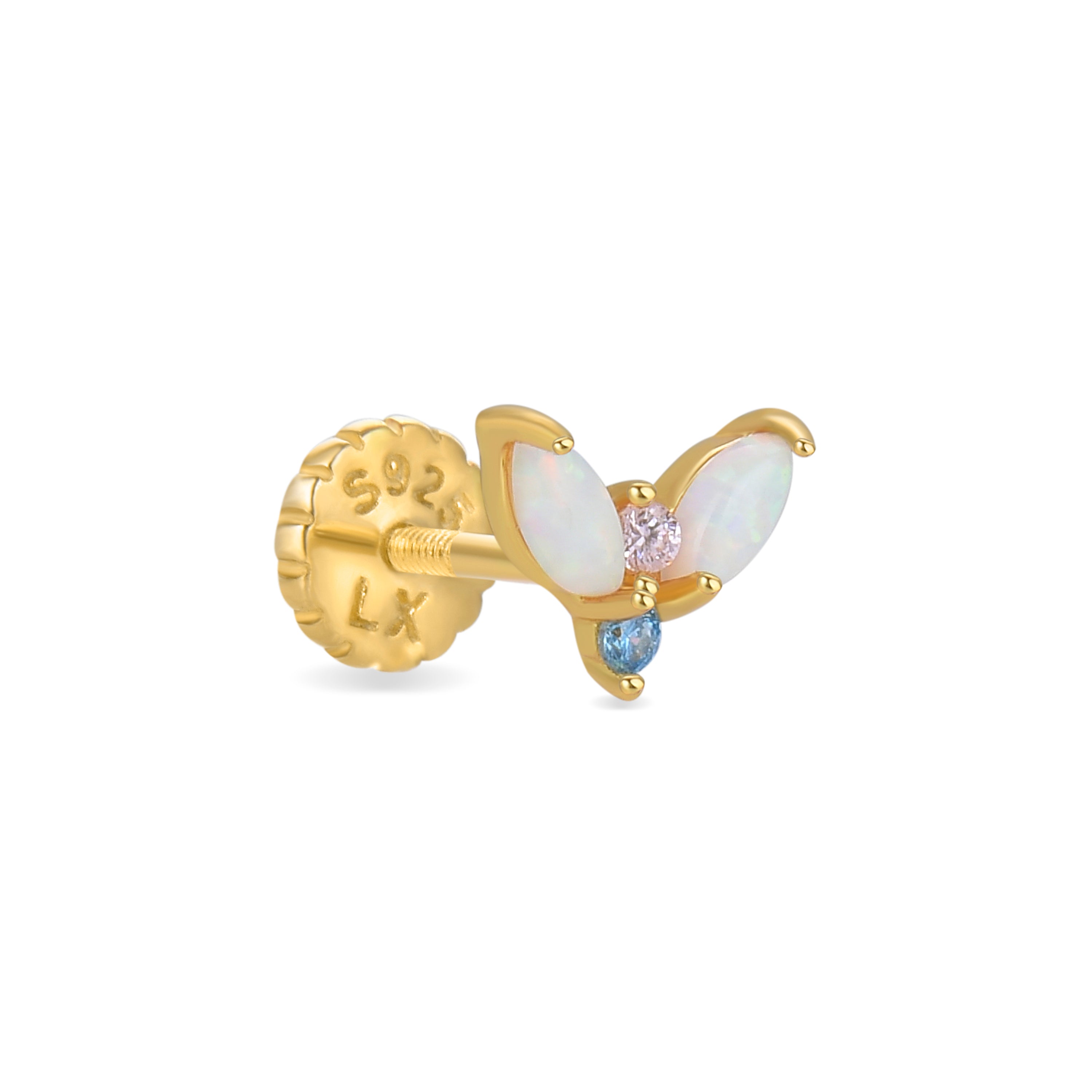 925 Sterling Silver Piercing with Multicolor Cubic Zirconia finished in 18K yellow gold - Ly