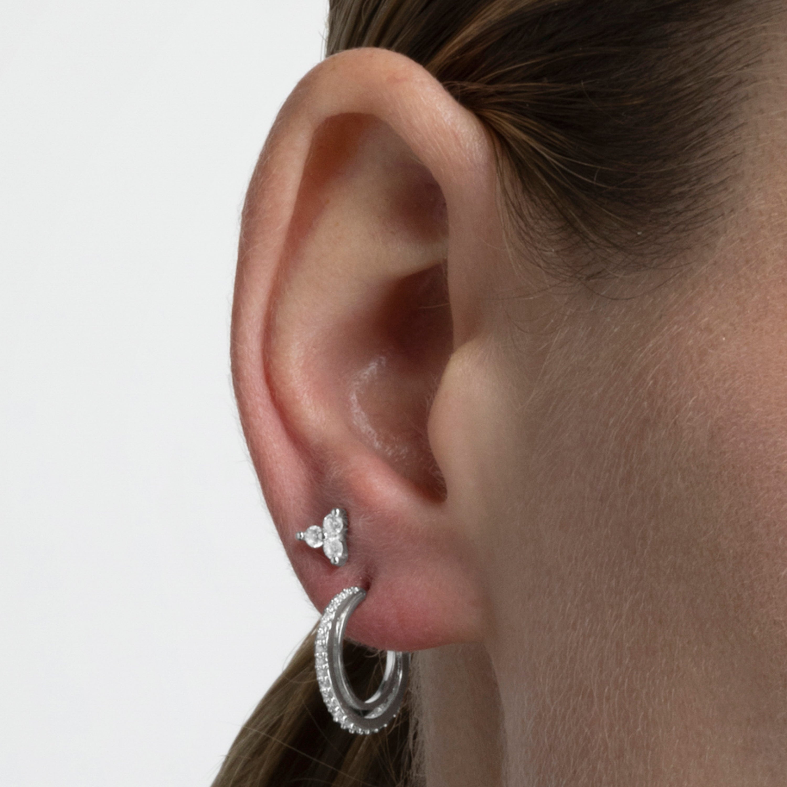 925 Sterling Silver Piercing with Brilliant Zirconia finished in Rhodium - Thyshay