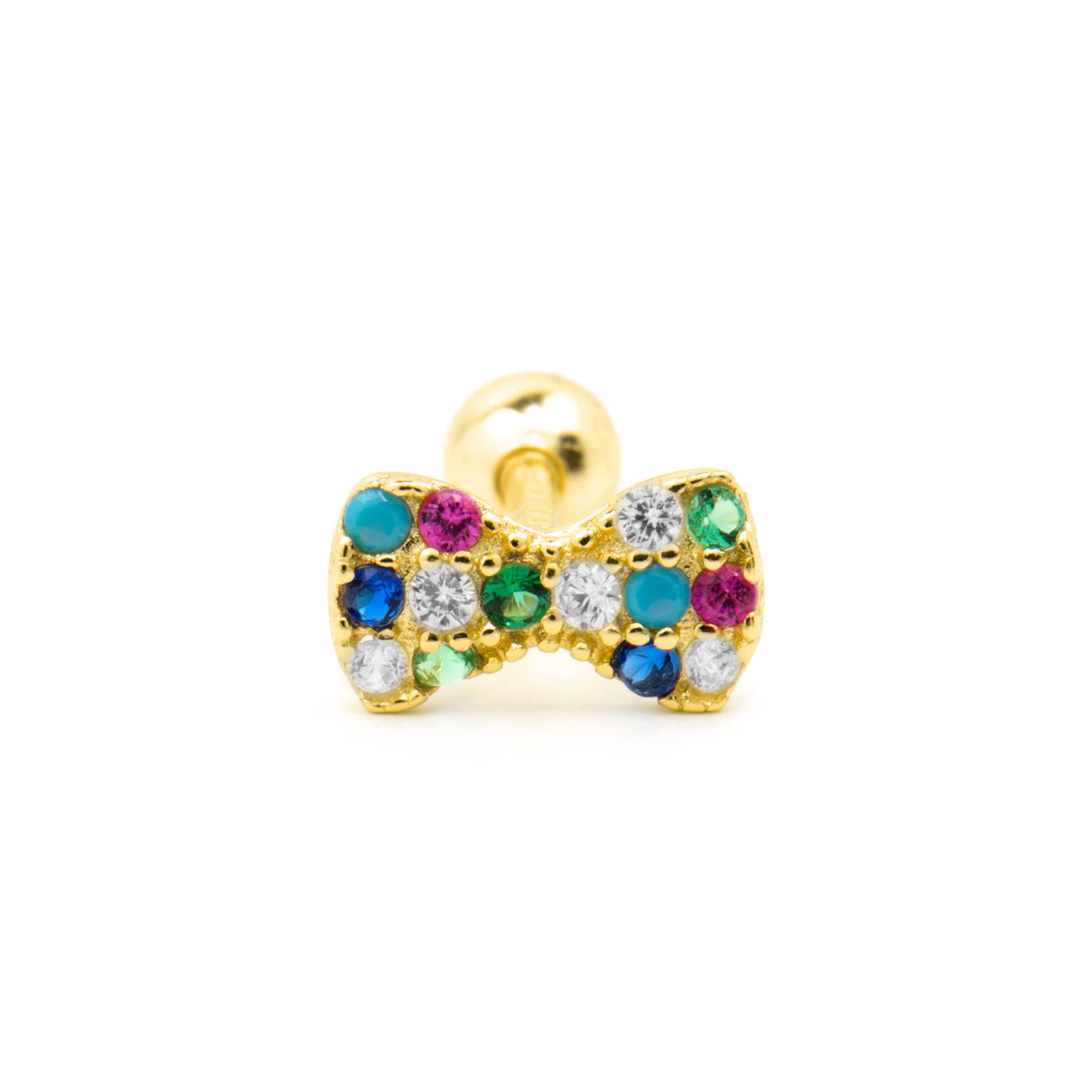 Piercing en argent sterling 925 et zircon multicolore finition or jaune 18k - Nariel