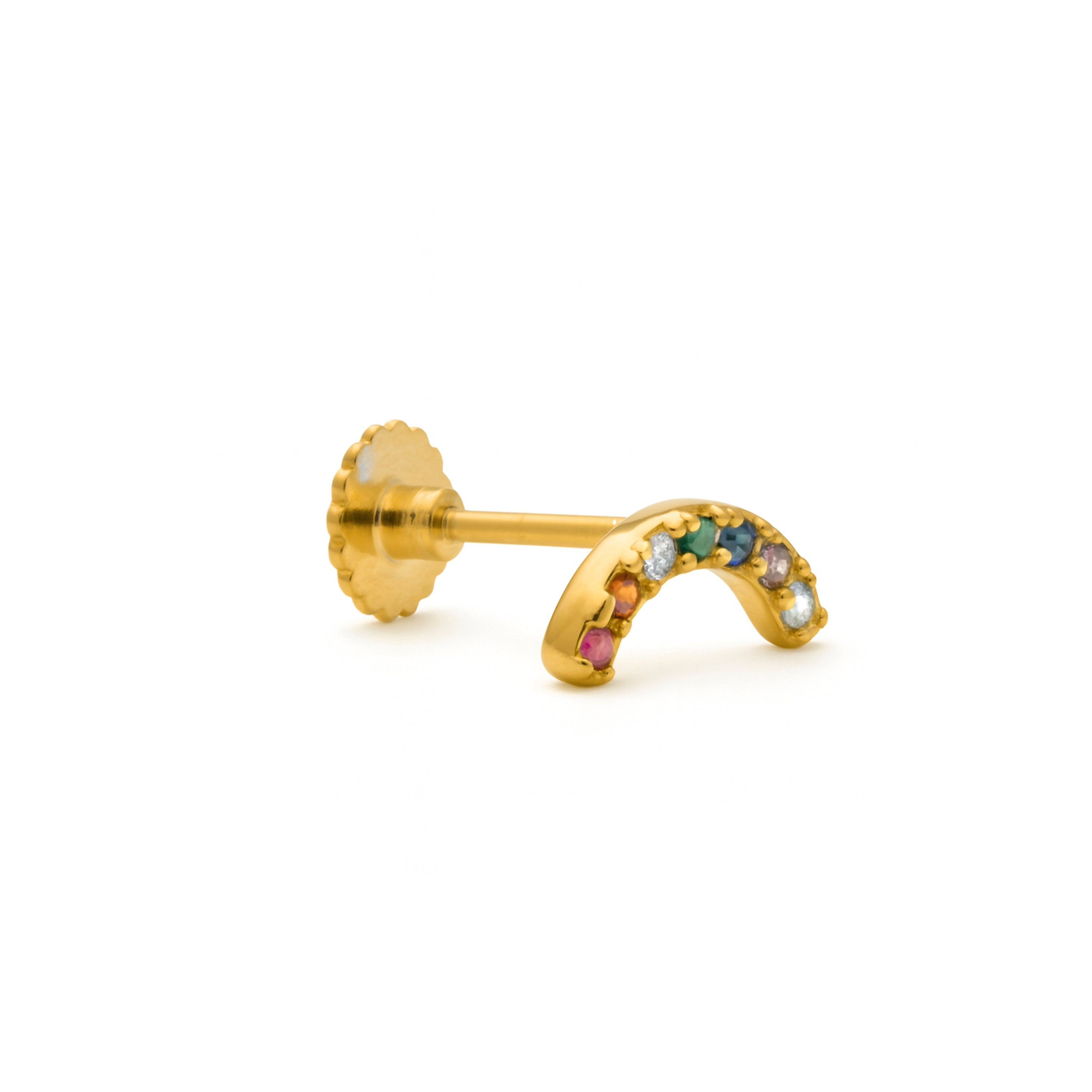 Piercing de Prata de Lei 925 e Zircónia Multicolor acabamento em ouro amarelo 18k - Bora