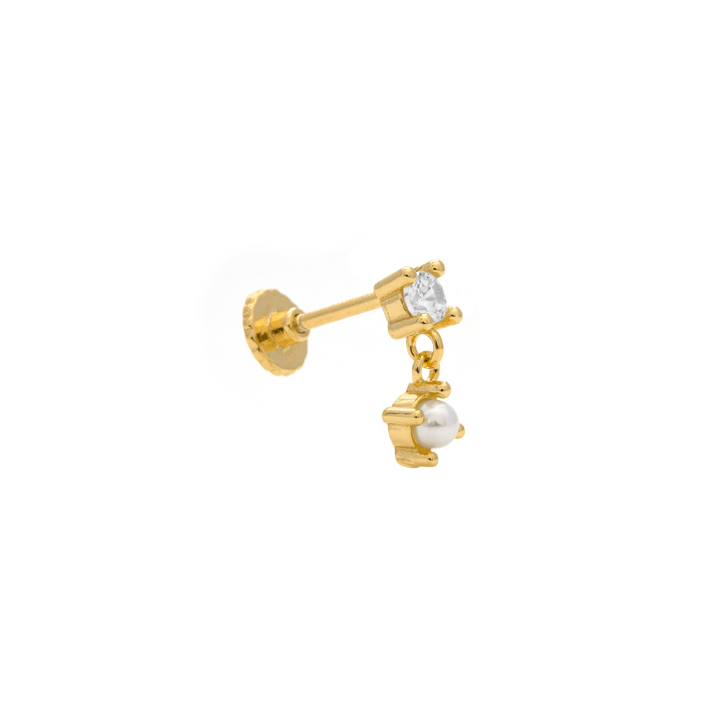 Piercing de Prata de Lei 925 e Pérola Branca com acabamento em ouro amarelo 18k - Issoi