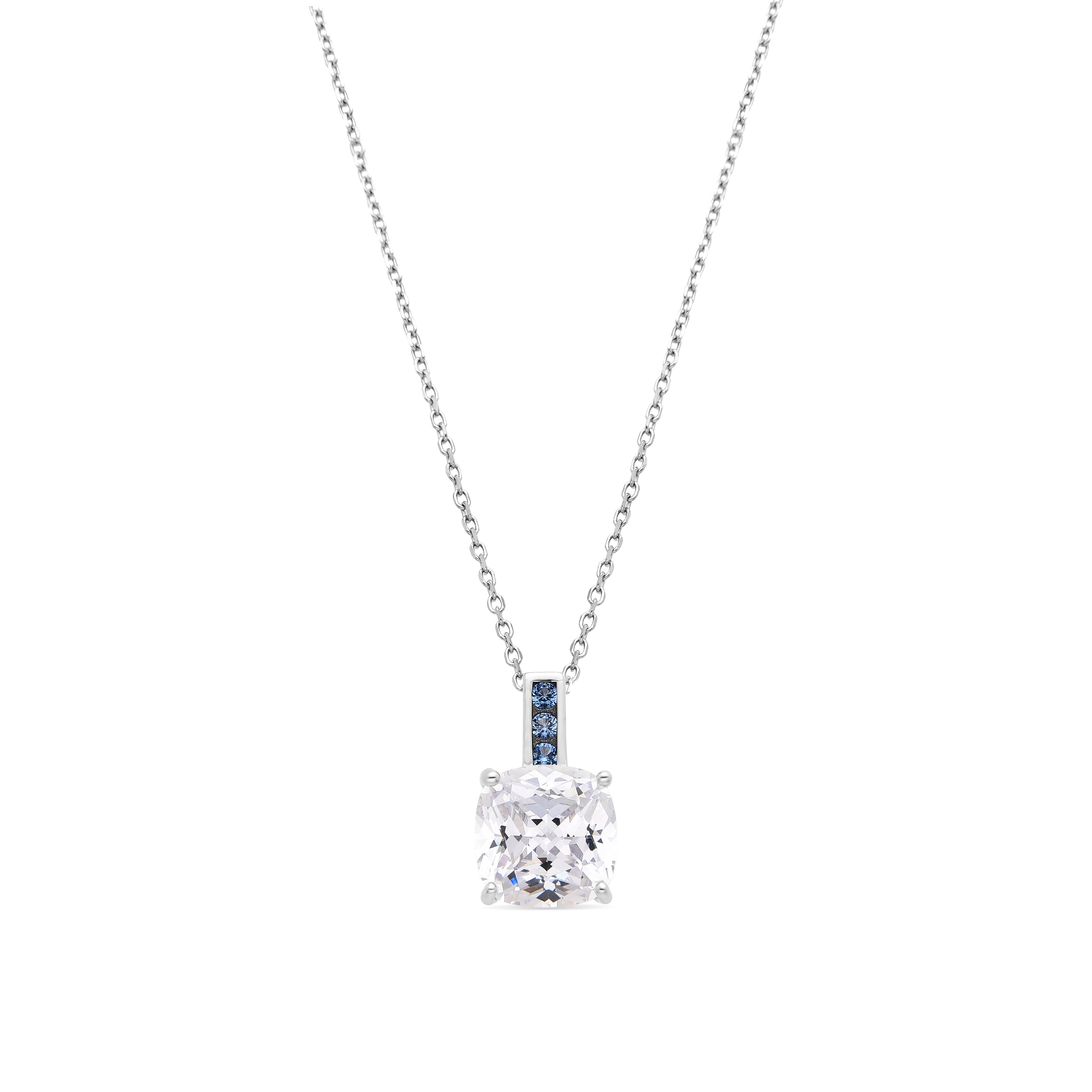 925 Sterling Silver and Aquamarine Zirconia Necklace with Rhodium Finish - Xephass