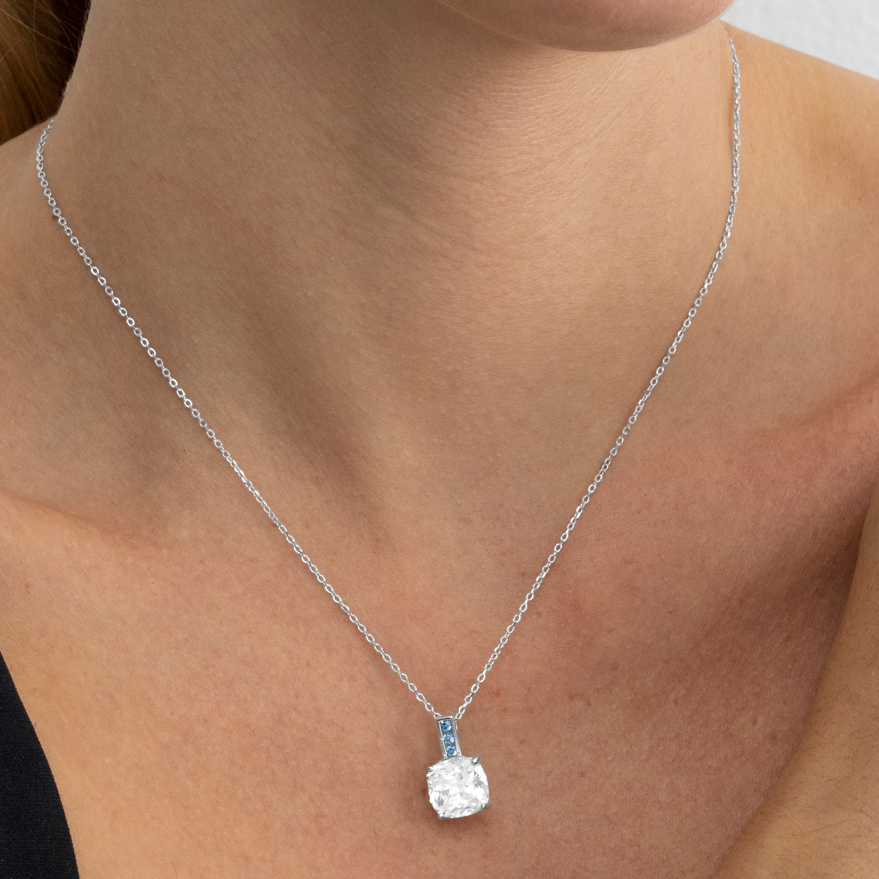 Collar de Plata de Ley 925 y Circonita Aguamarina acabado en rodio - Xephass