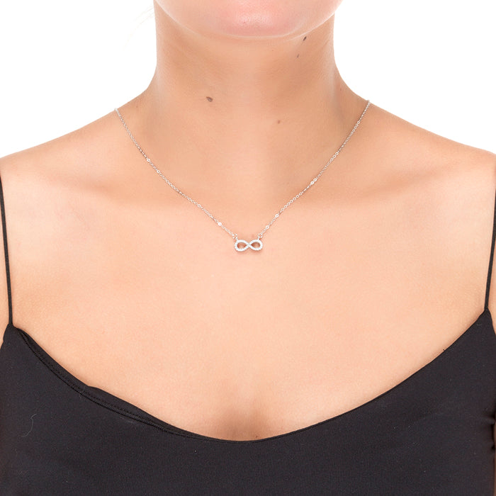 925 Sterling Silver Necklace with Brilliant Zirconia finished in Rhodium - Munthir