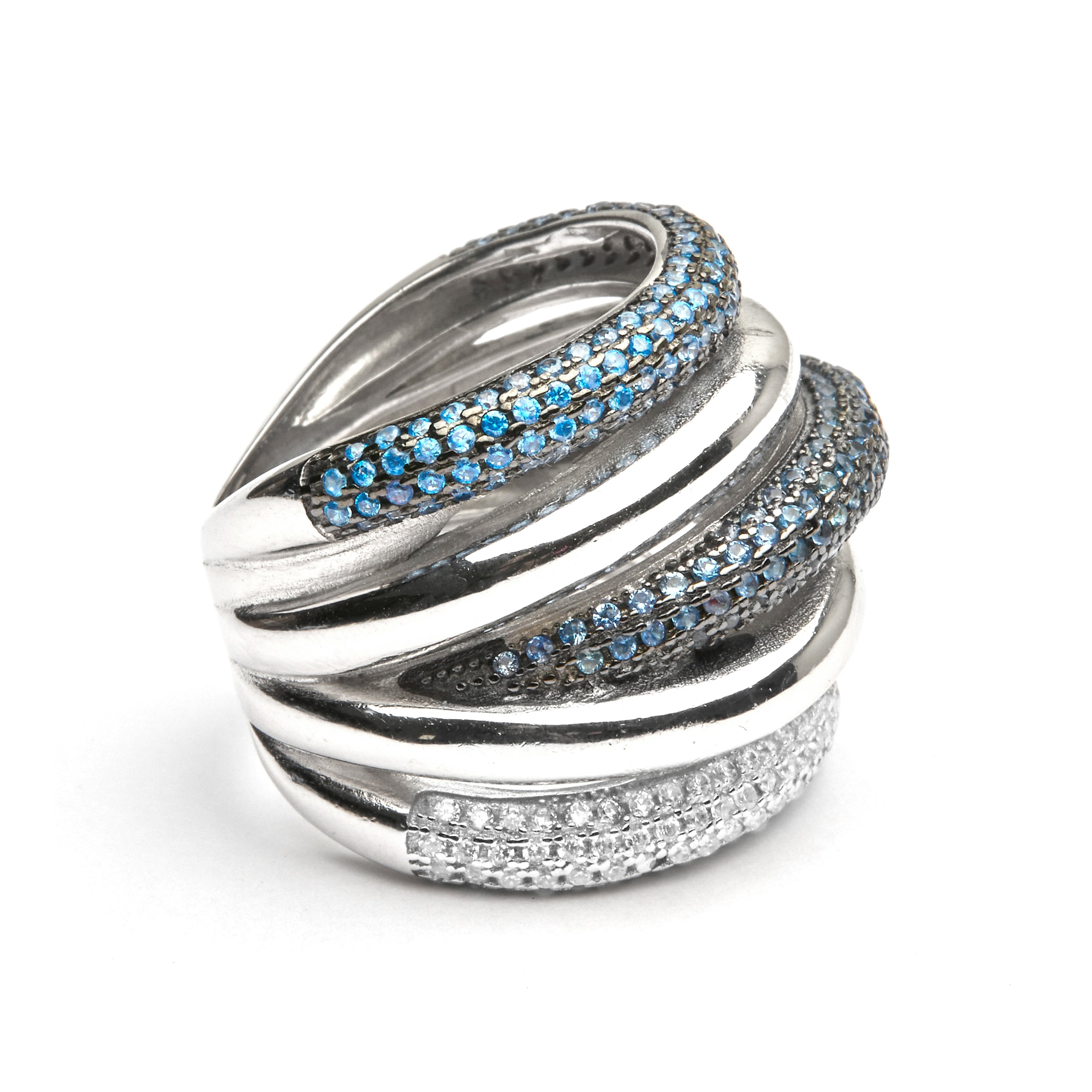 Bague en argent sterling 925 et zircon topaze bleue finition rhodiée - Ekua