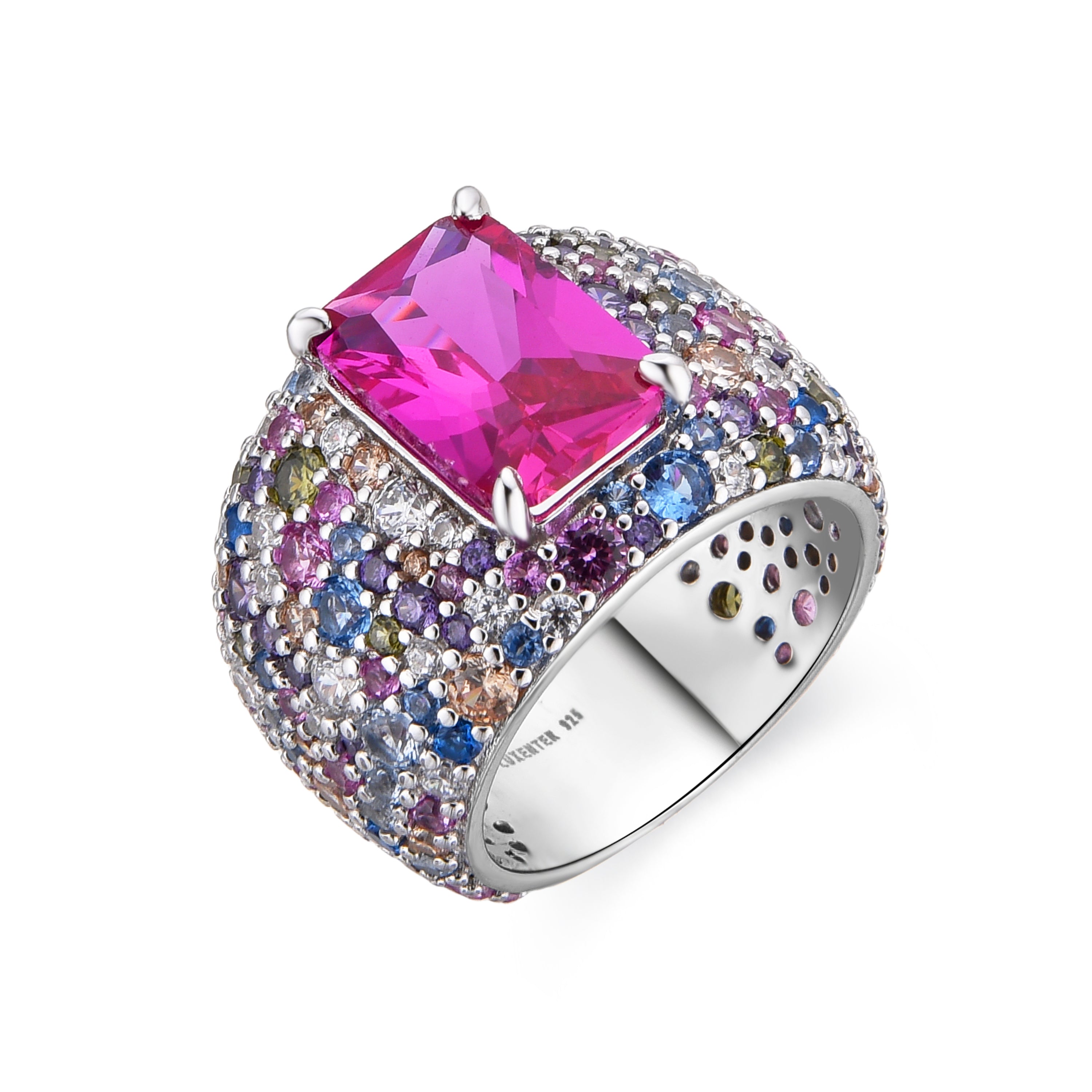 Bague en argent sterling 925 et zircons multicolores finis en rhodium - Korwise