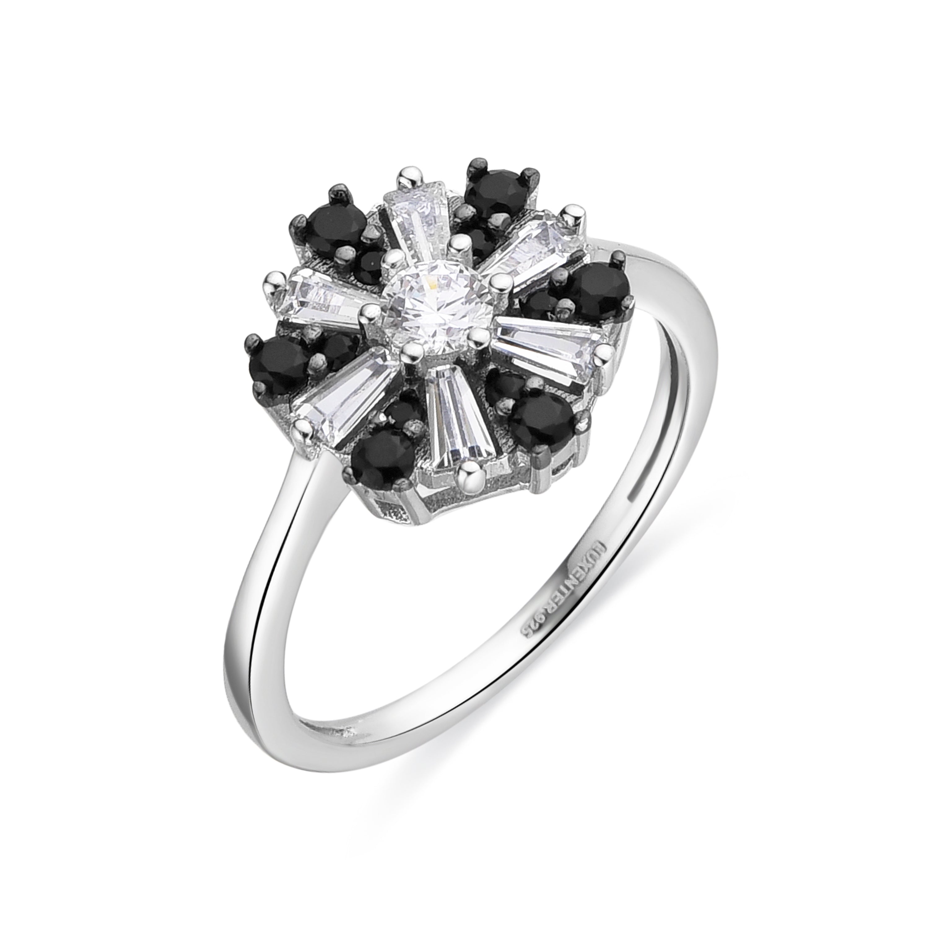 925 Sterling Silver Ring with Onyx Cubic Zirconia finished in Rhodium - Lorush